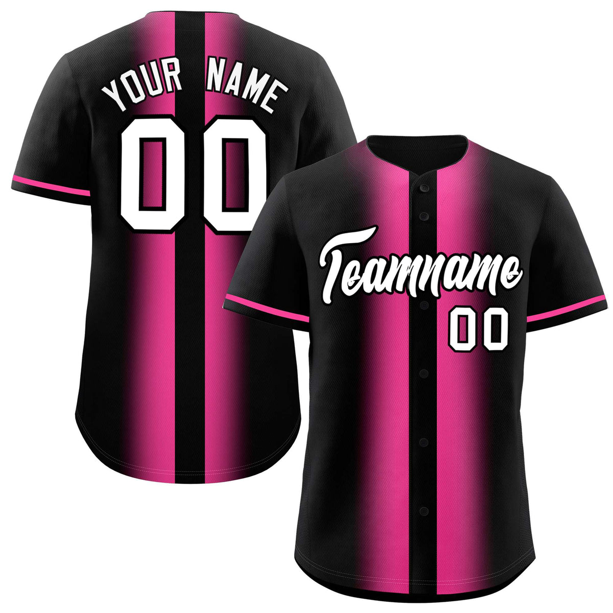 Custom Black Pink Lapel Gradient Fashion Authentic Baseball Jersey| KXKSHOP