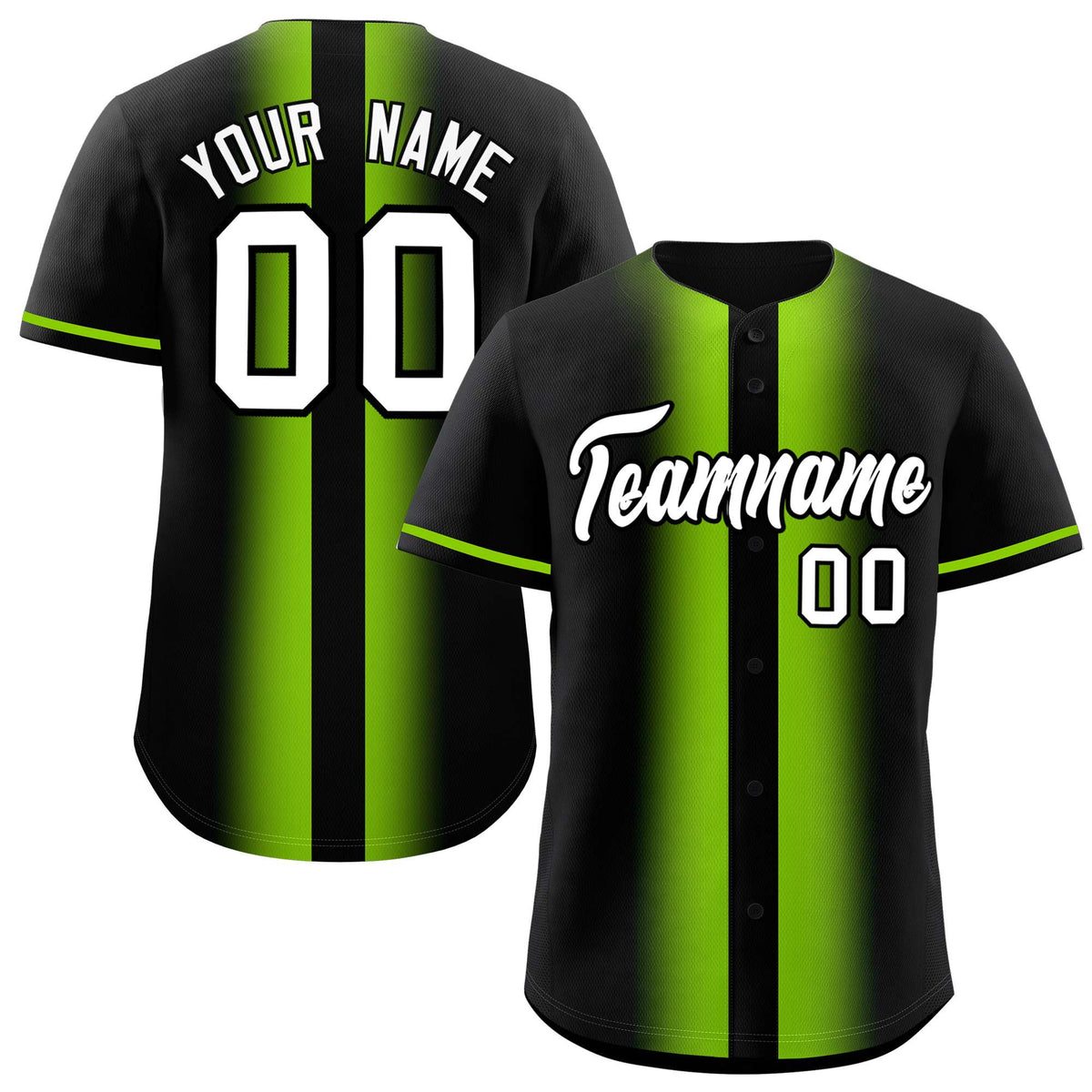 Custom Black Neon Green Lapel Gradient Fashion Authentic Baseball Jersey| KXKSHOP