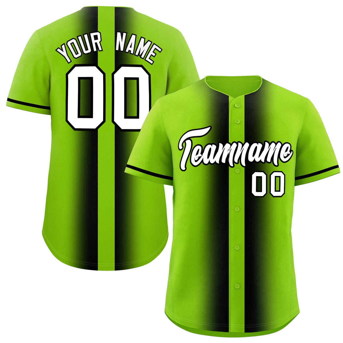 Custom Neon Green Black Lapel Gradient Fashion Authentic Baseball Jersey| KXKSHOP