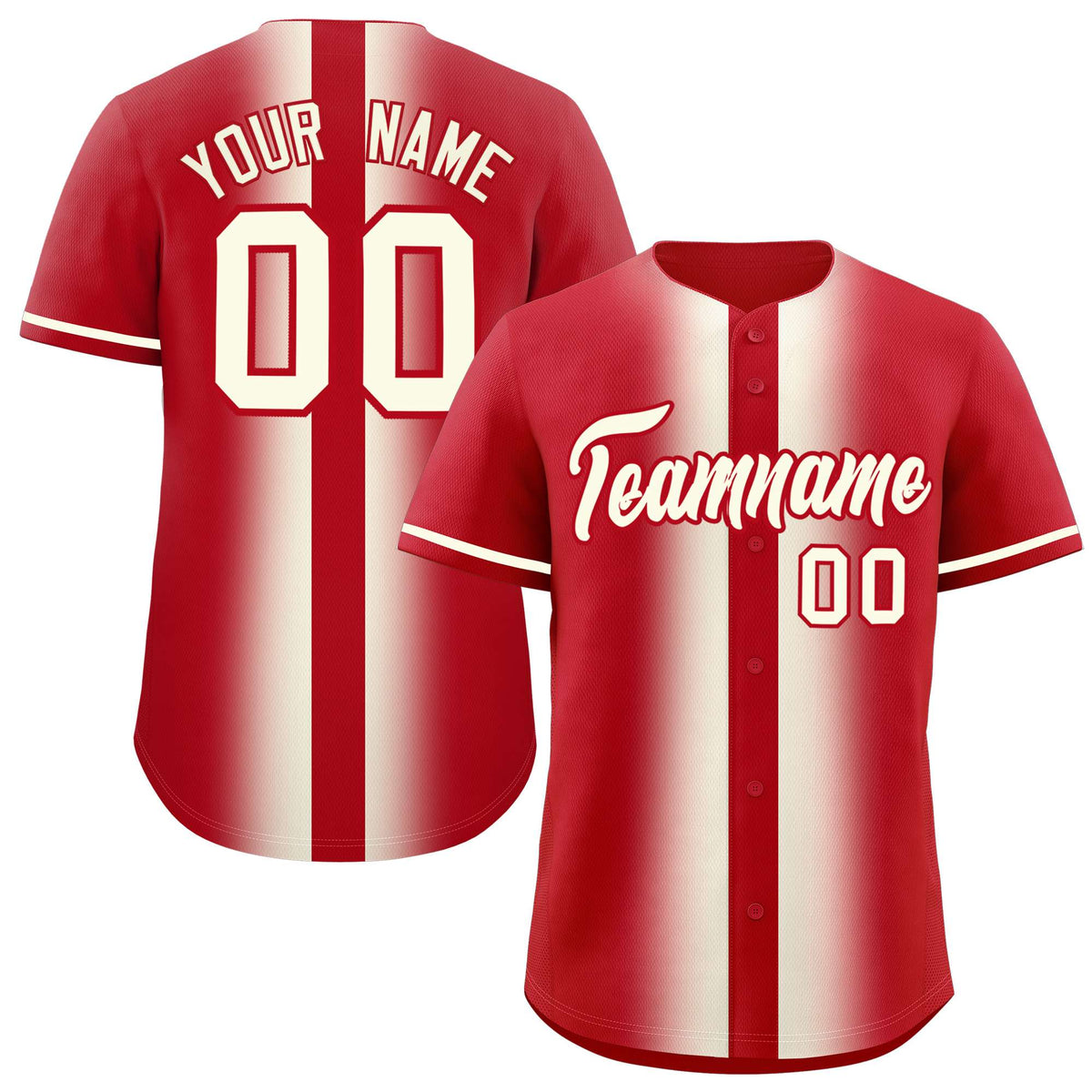 Custom Red Cream Lapel Gradient Fashion Authentic Baseball Jersey| KXKSHOP