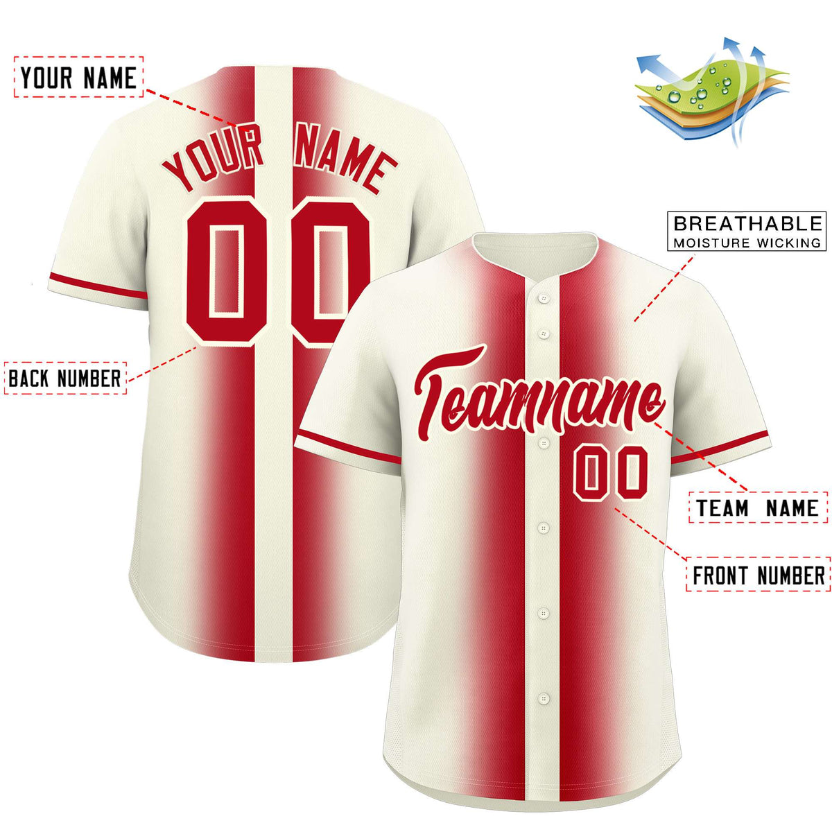 Custom Cream Red Lapel Gradient Fashion Authentic Baseball Jersey| KXKSHOP