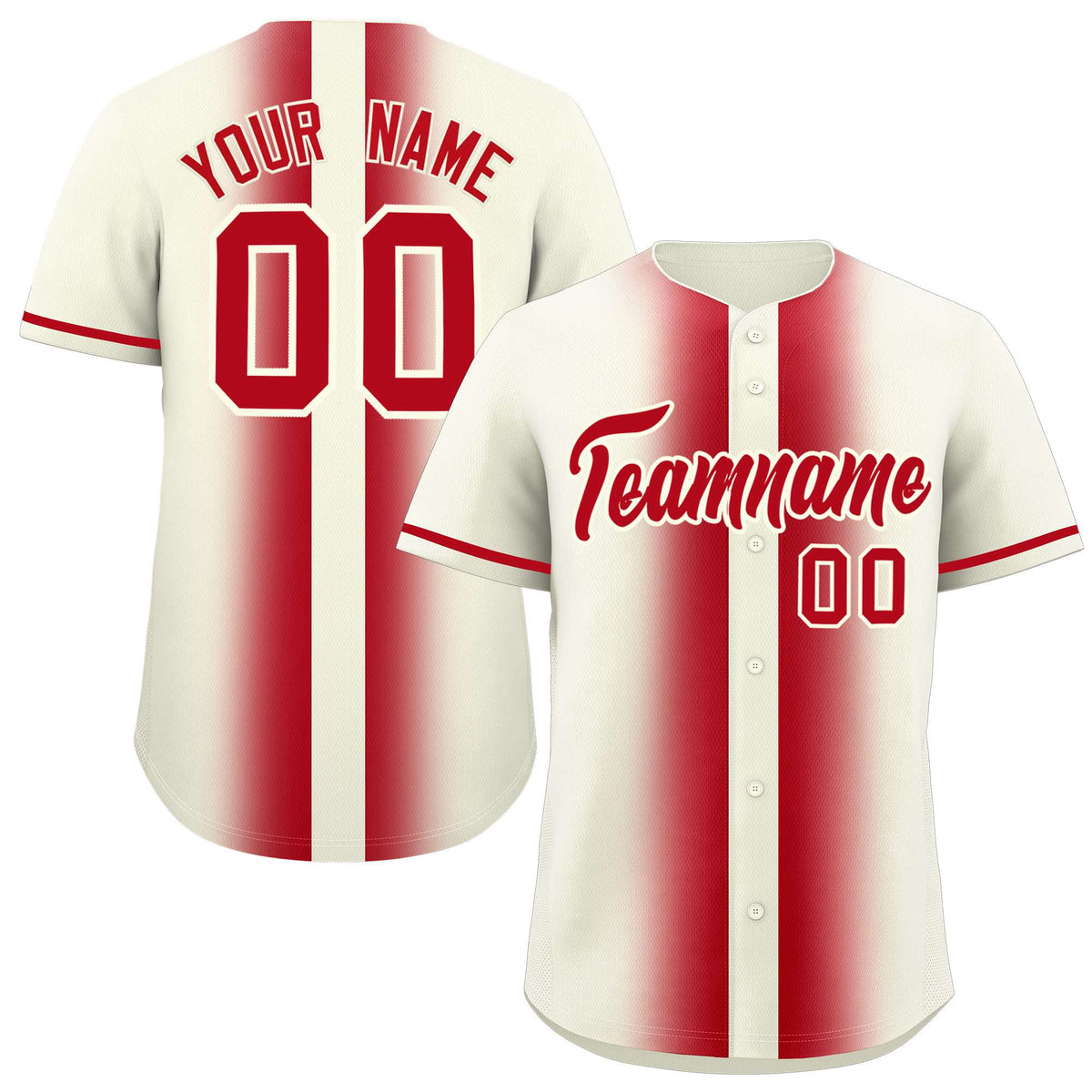 Custom Cream Red Lapel Gradient Fashion Authentic Baseball Jersey| KXKSHOP