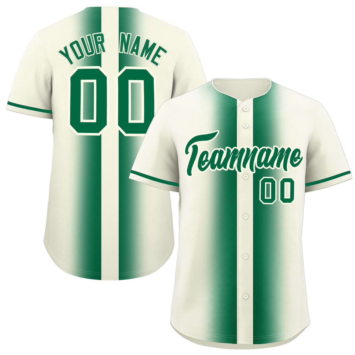 Custom Cream Kelly Green Lapel Gradient Fashion Authentic Baseball Jersey| KXKSHOP
