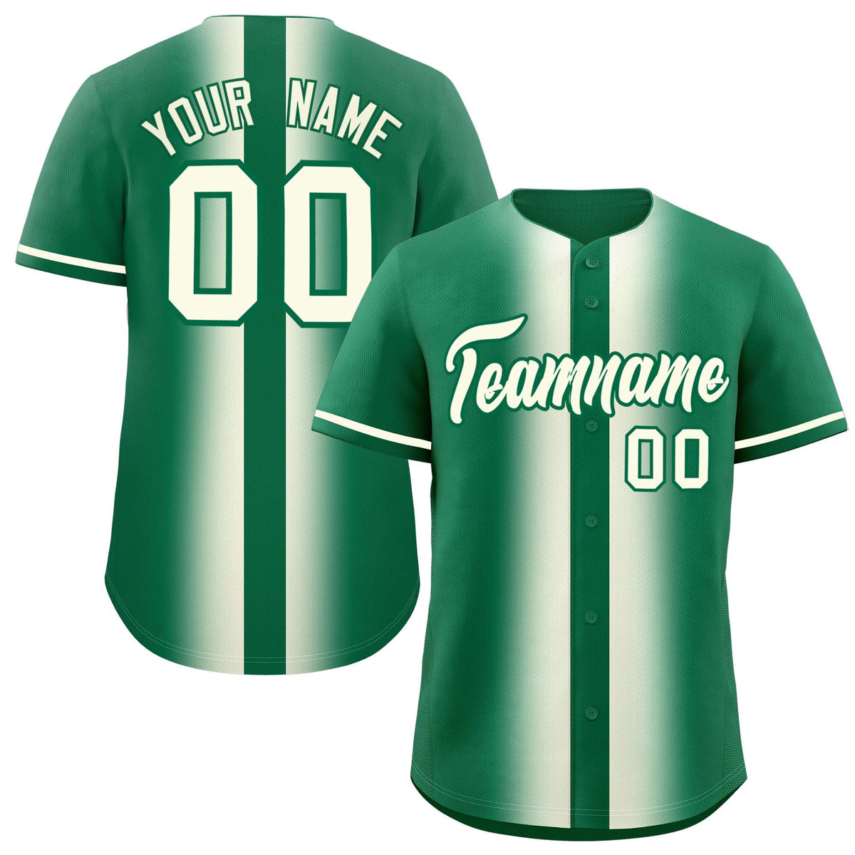 Custom Kelly Green Cream Lapel Gradient Fashion Authentic Baseball Jersey| KXKSHOP