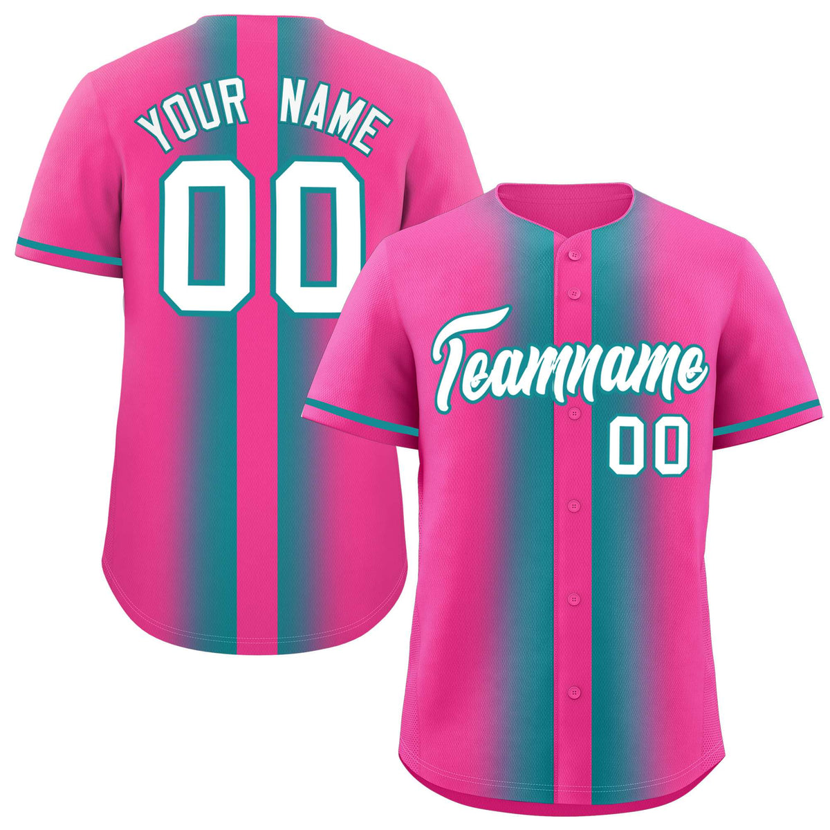 Custom Pink Aqua Lapel Gradient Fashion Authentic Baseball Jersey| KXKSHOP