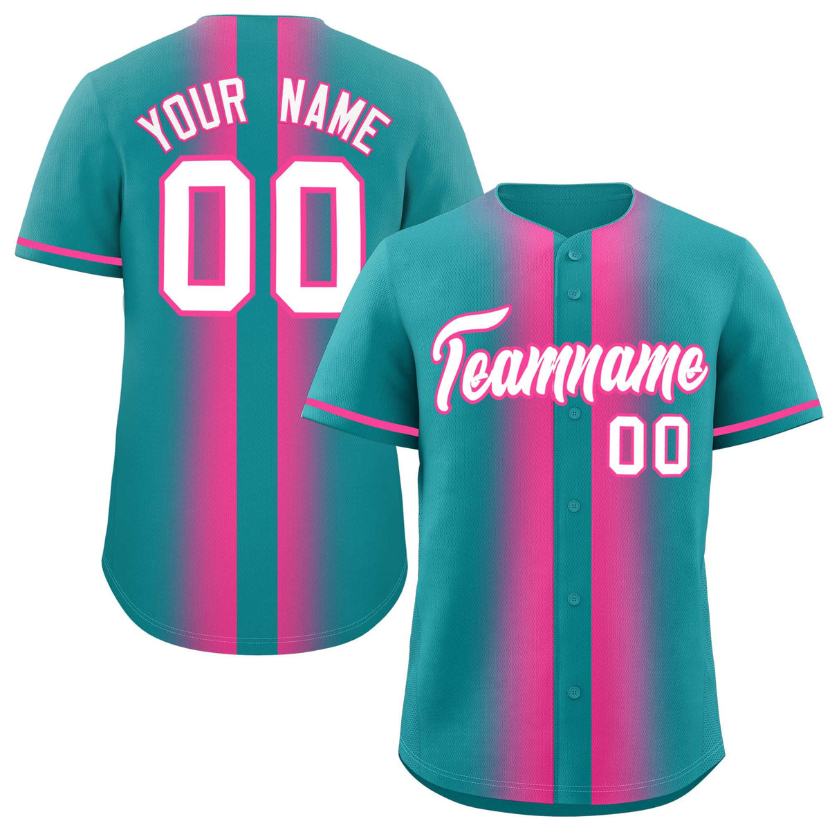 Custom Aqua Pink Lapel Gradient Fashion Authentic Baseball Jersey| KXKSHOP