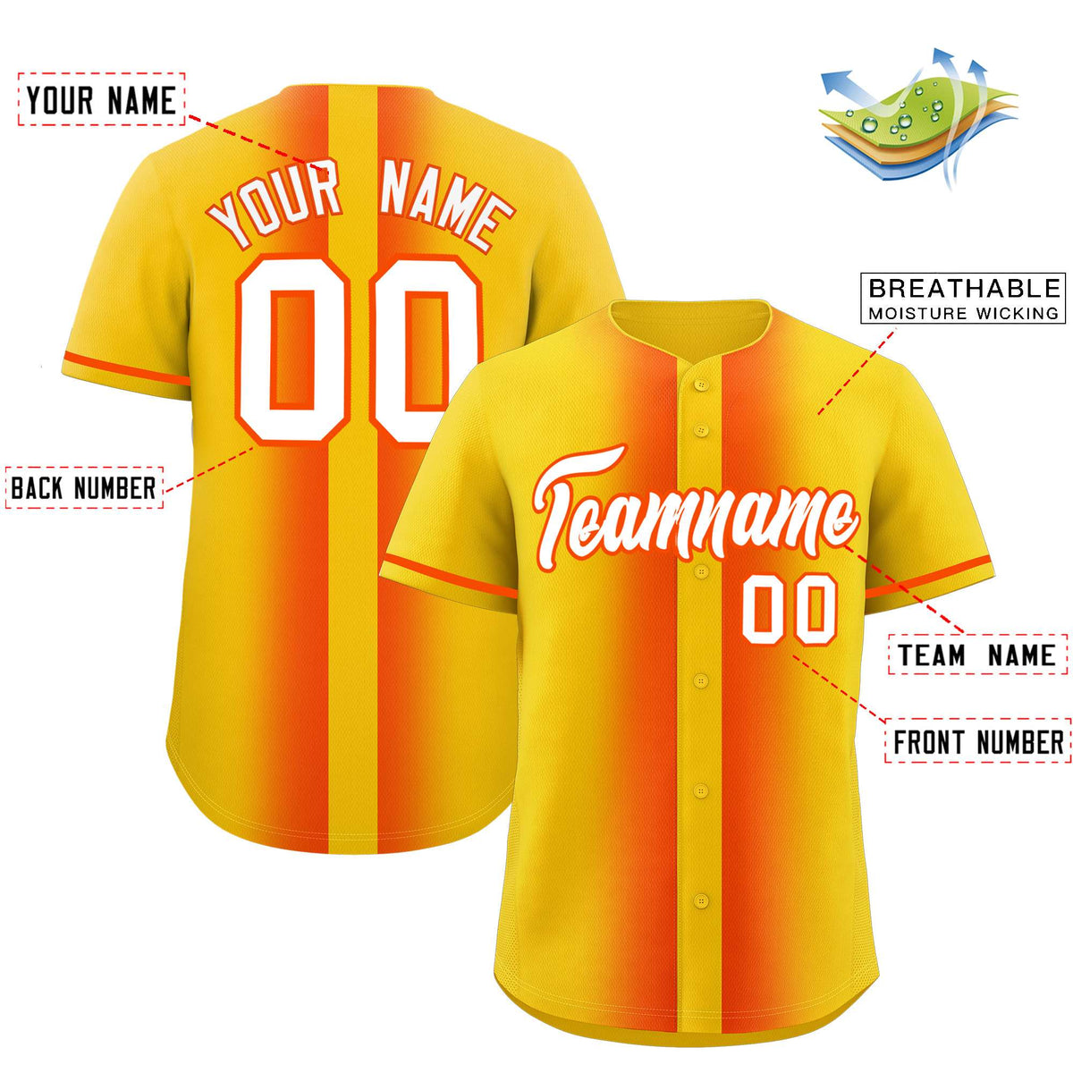 Custom Gold Orange Lapel Gradient Fashion Authentic Baseball Jersey| KXKSHOP