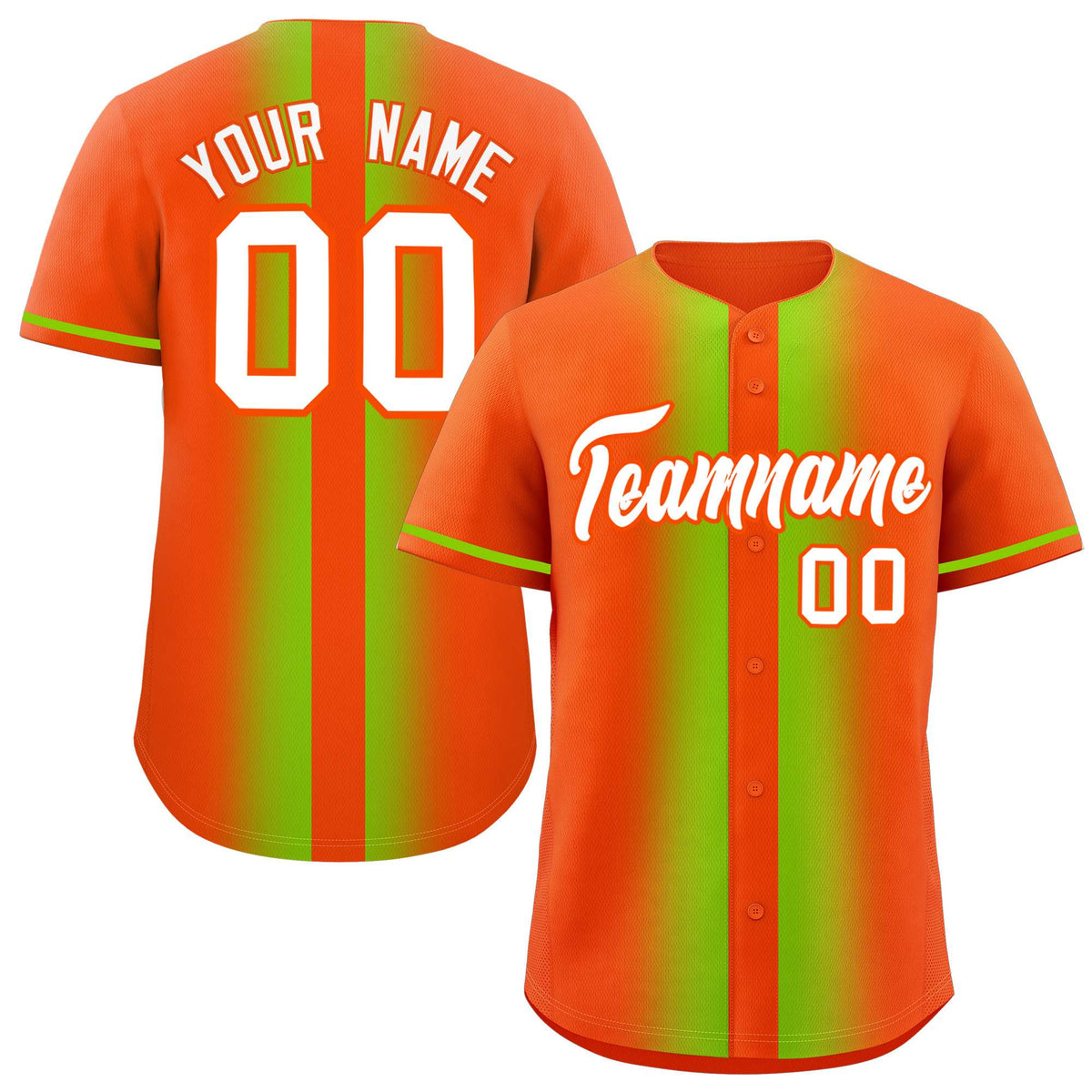 Custom Orange Neon Green Lapel Gradient Fashion Authentic Baseball Jersey| KXKSHOP
