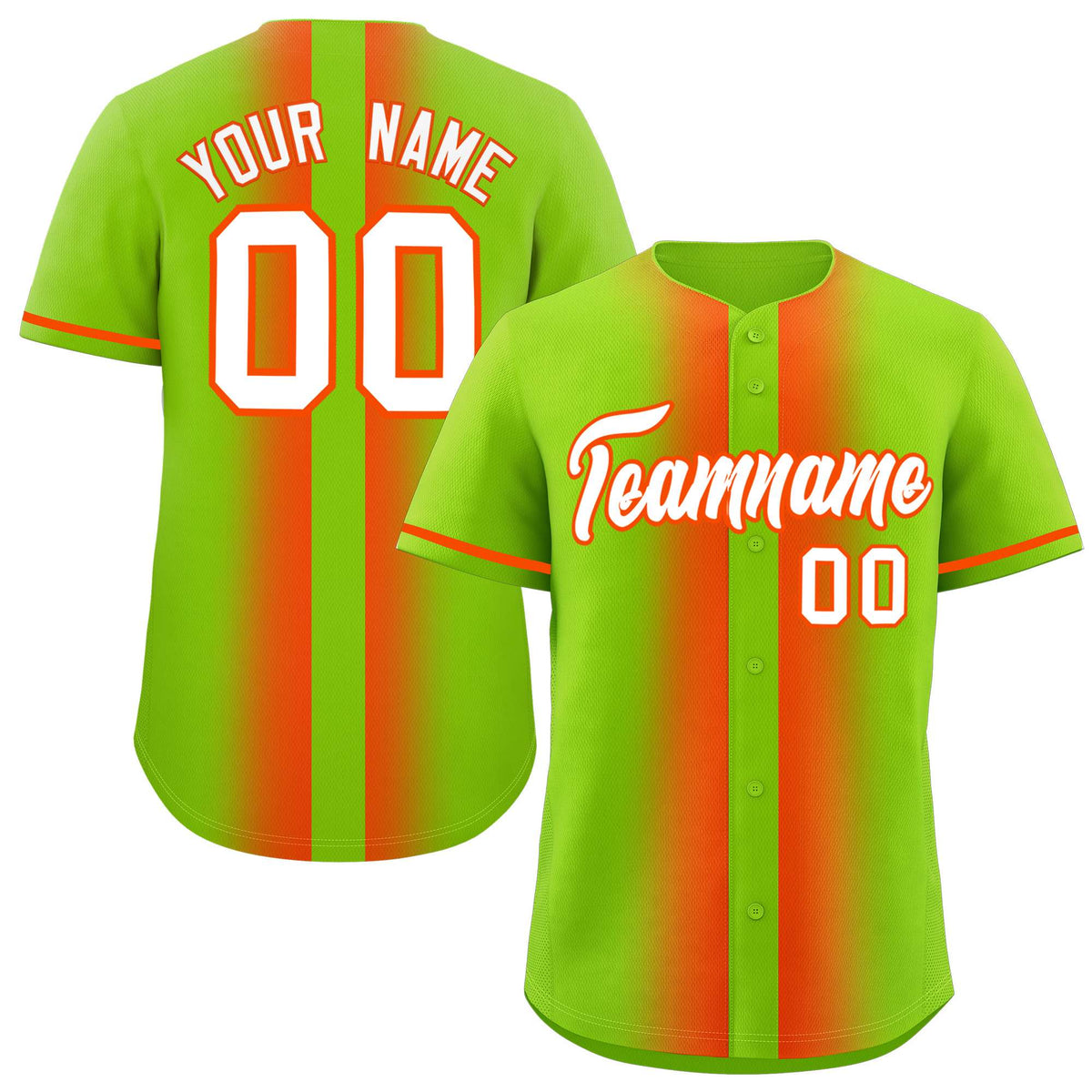 Custom Neon Green Orange Lapel Gradient Fashion Authentic Baseball Jersey| KXKSHOP