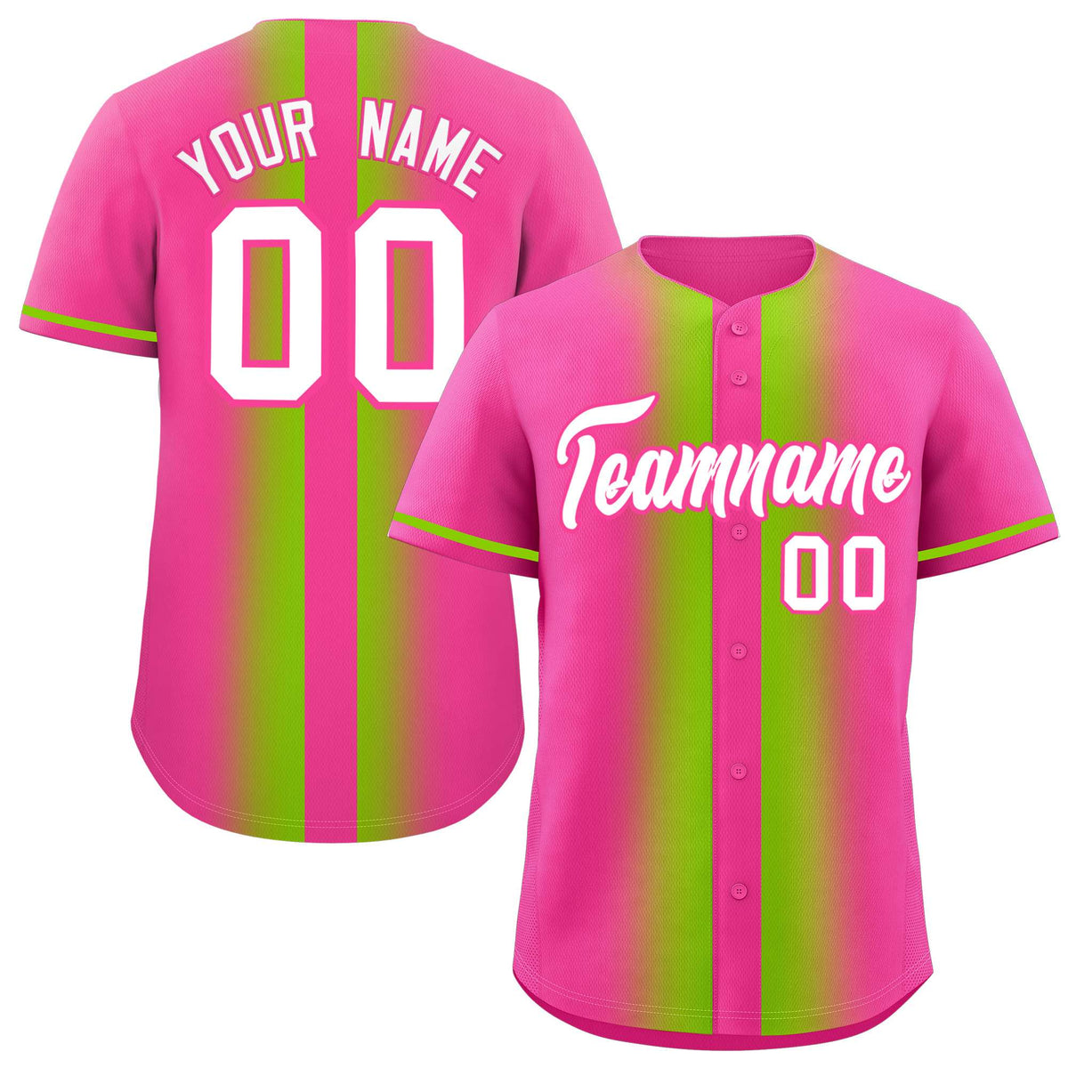 Custom Pink Neon Green Lapel Gradient Fashion Authentic Baseball Jersey| KXKSHOP