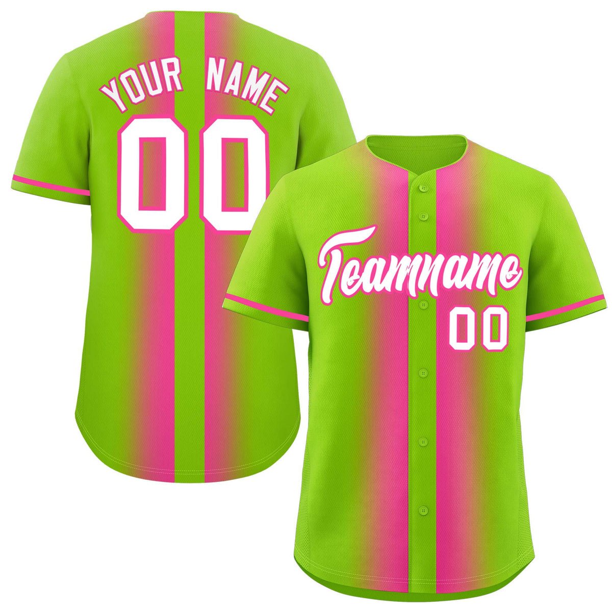 Custom Neon Green Pink Lapel Gradient Fashion Authentic Baseball Jersey| KXKSHOP