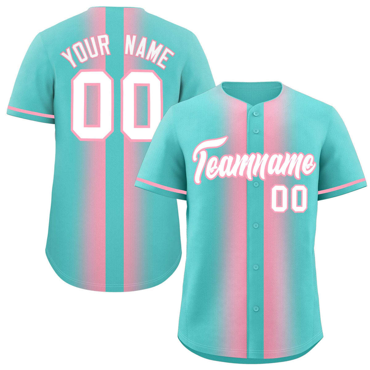 Custom Bright Green Light Pink Lapel Gradient Fashion Authentic Baseball Jersey| KXKSHOP