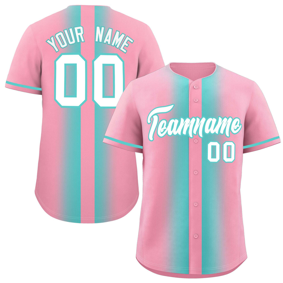 Custom Light Pink Bright Green Lapel Gradient Fashion Authentic Baseball Jersey| KXKSHOP
