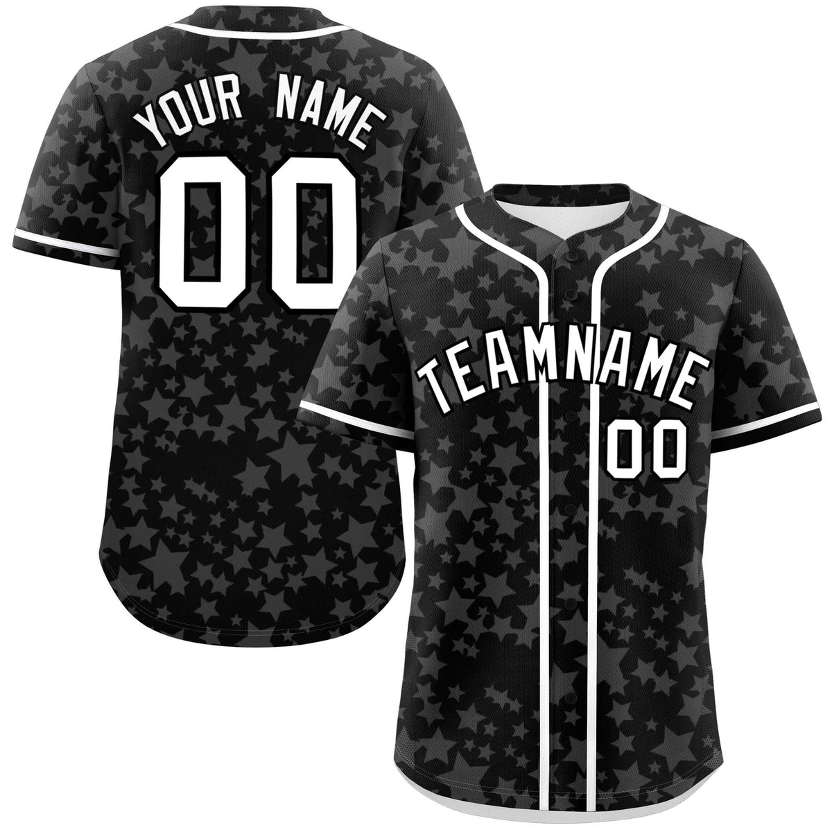 Custom Black White Personalized Star Graffiti Pattern Authentic Baseball Jersey | KXKSHOP