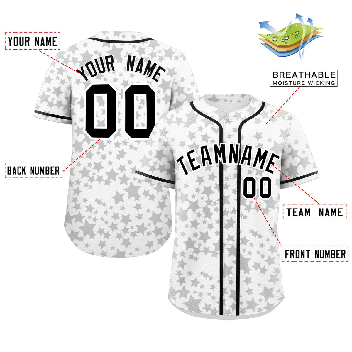 Custom White Black Personalized Star Graffiti Pattern Authentic Baseball Jersey | KXKSHOP