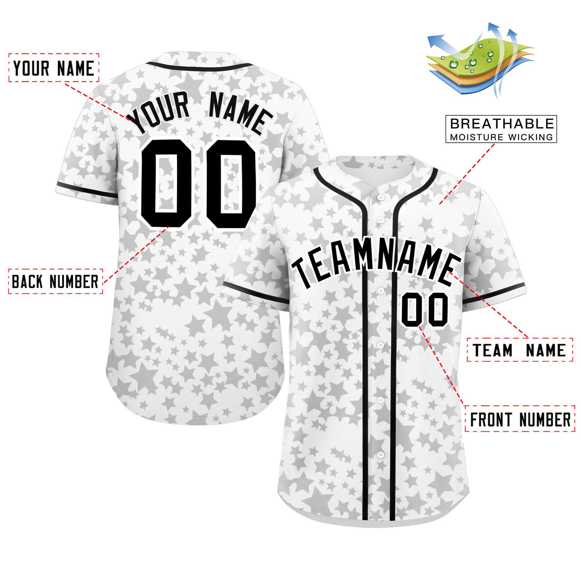 Custom White Black Personalized Star Graffiti Pattern Authentic Baseball Jersey | KXKSHOP