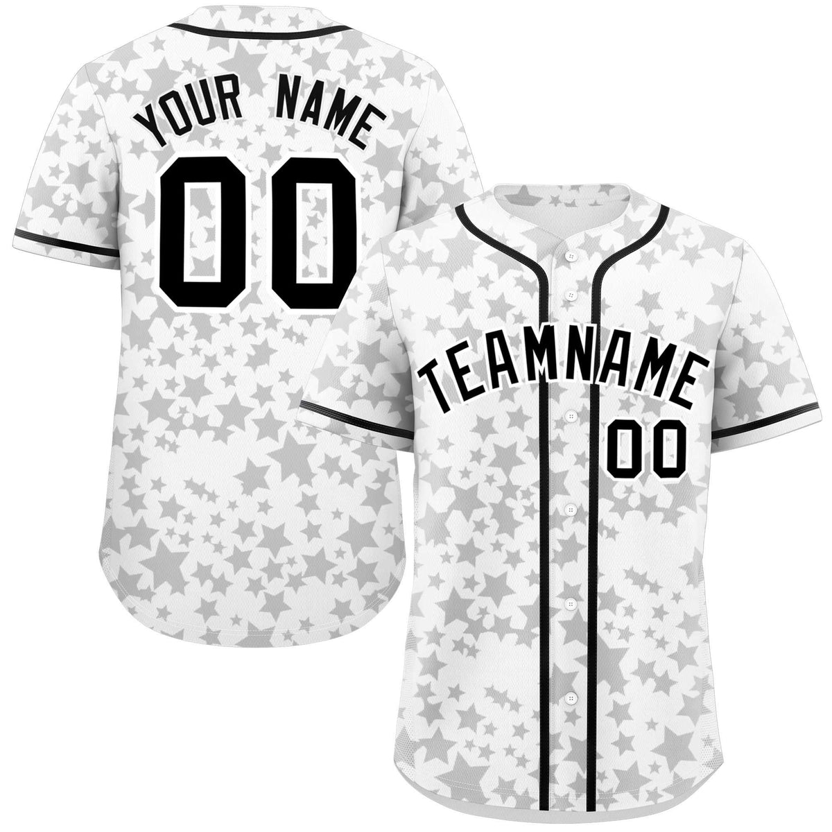 Custom White Black Personalized Star Graffiti Pattern Authentic Baseball Jersey | KXKSHOP