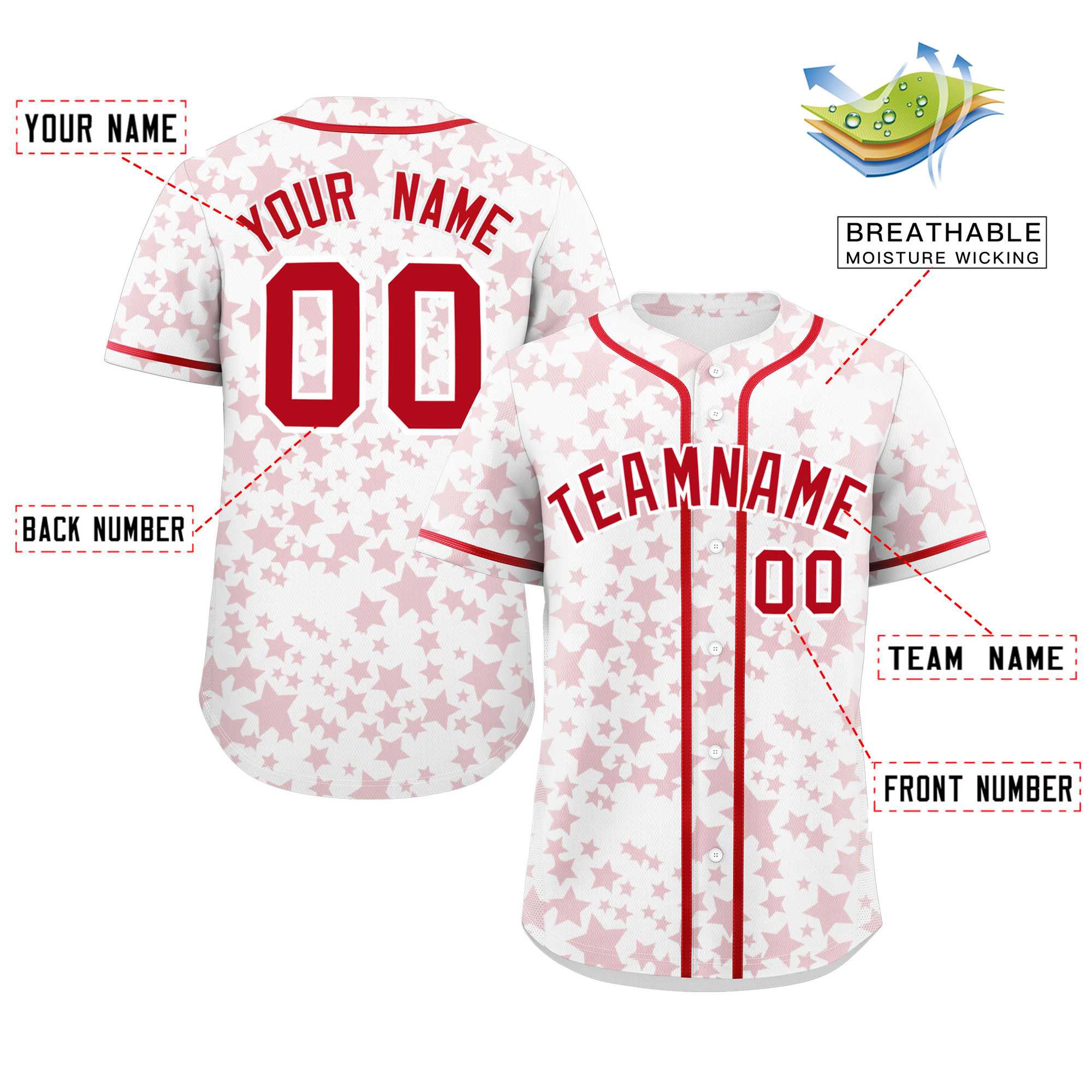 Custom White Red Personalized Star Graffiti Pattern Authentic Baseball Jersey | KXKSHOP