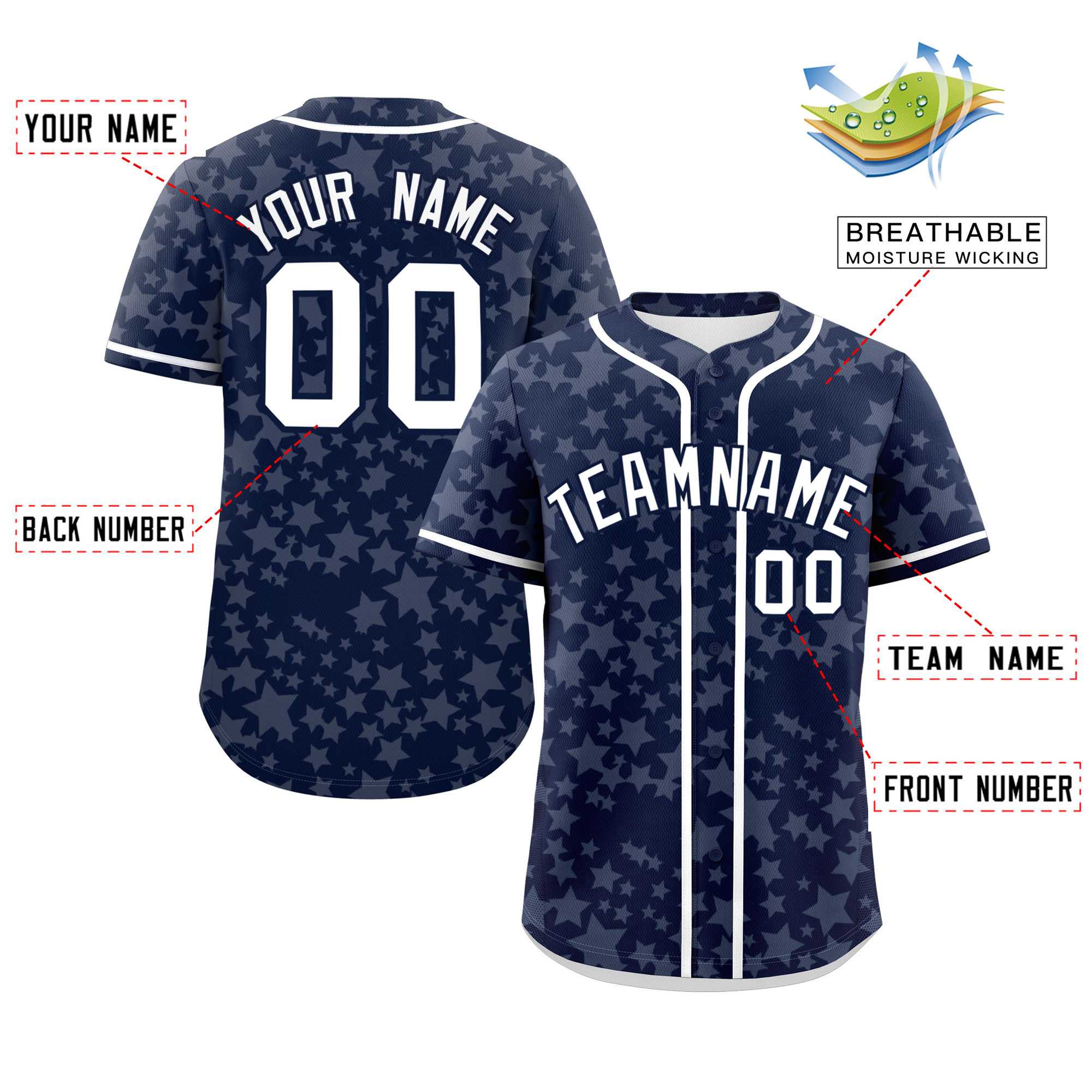 Custom Navy White Personalized Star Graffiti Pattern Authentic Baseball Jersey | KXKSHOP
