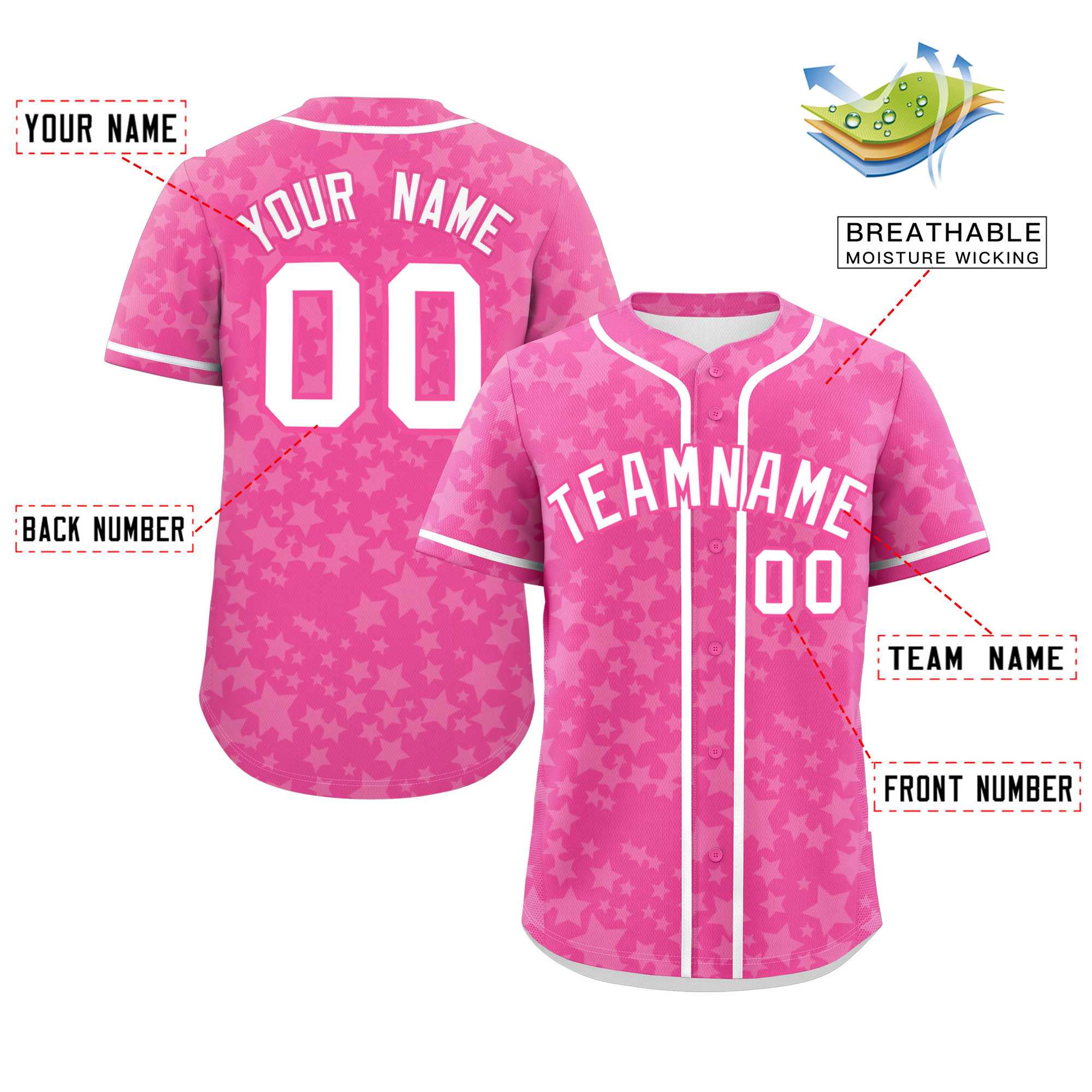 Custom Pink White Personalized Star Graffiti Pattern Authentic Baseball Jersey | KXKSHOP