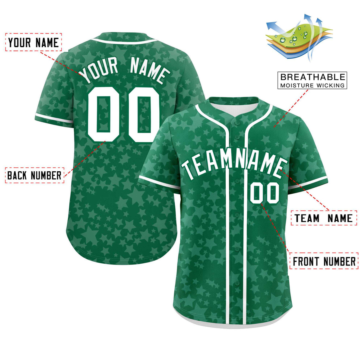 Custom Kelly Green White Personalized Star Graffiti Pattern Authentic Baseball Jersey | KXKSHOP