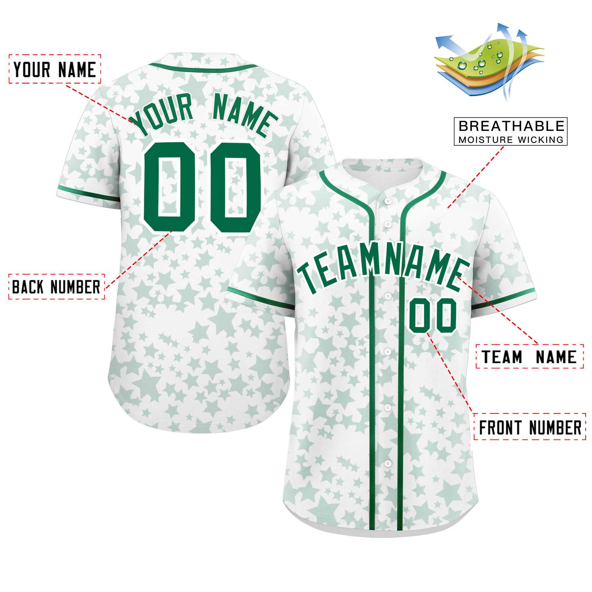 Custom White Kelly Green Personalized Star Graffiti Pattern Authentic Baseball Jersey | KXKSHOP