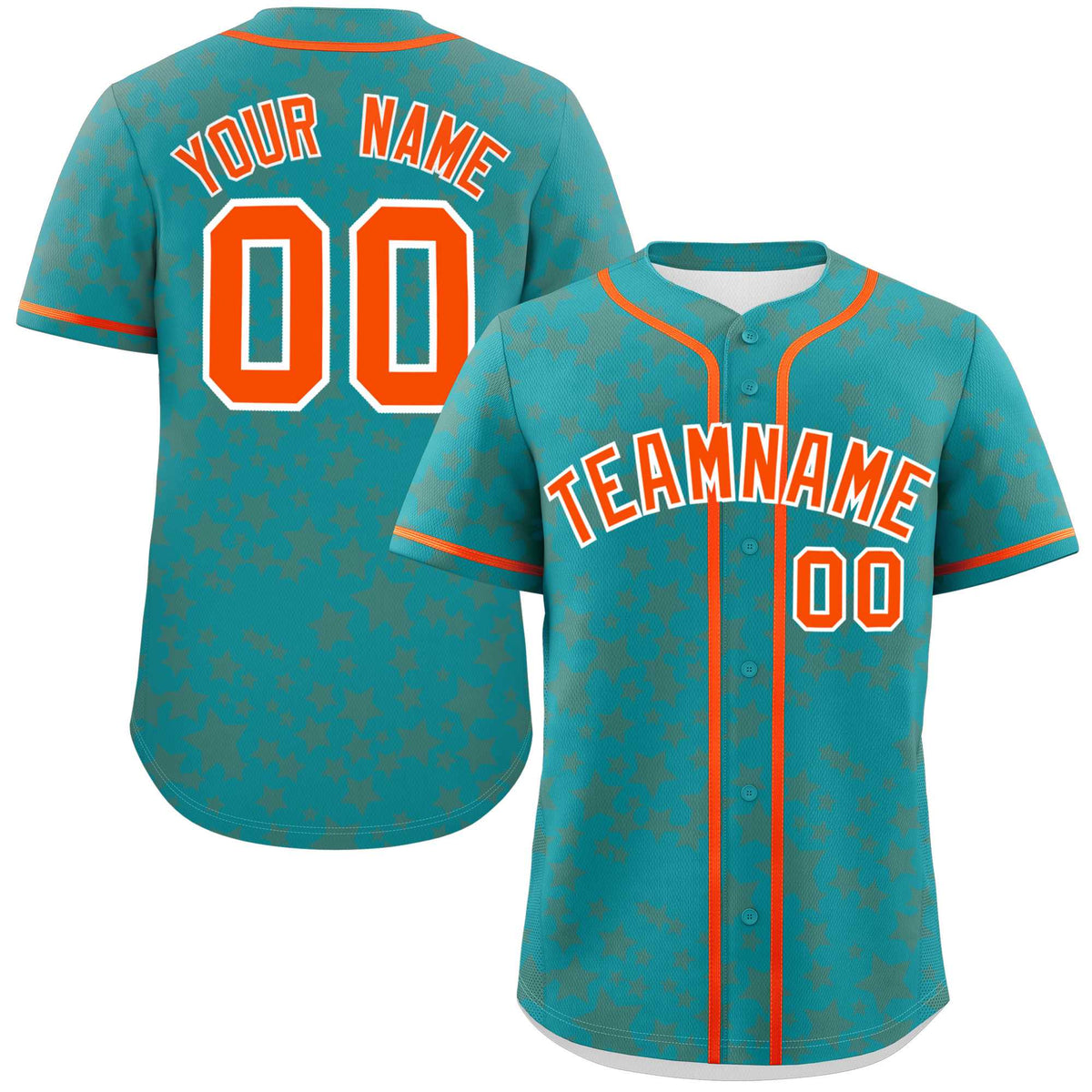 Custom Aqua Orange Personalized Star Graffiti Pattern Authentic Baseball Jersey | KXKSHOP