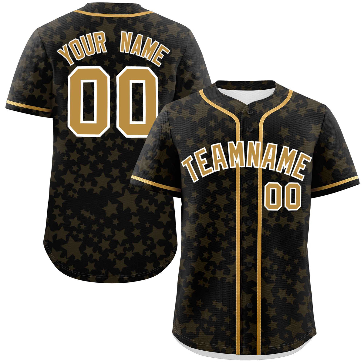 Custom Black Old Gold Personalized Star Graffiti Pattern Authentic Baseball Jersey | KXKSHOP
