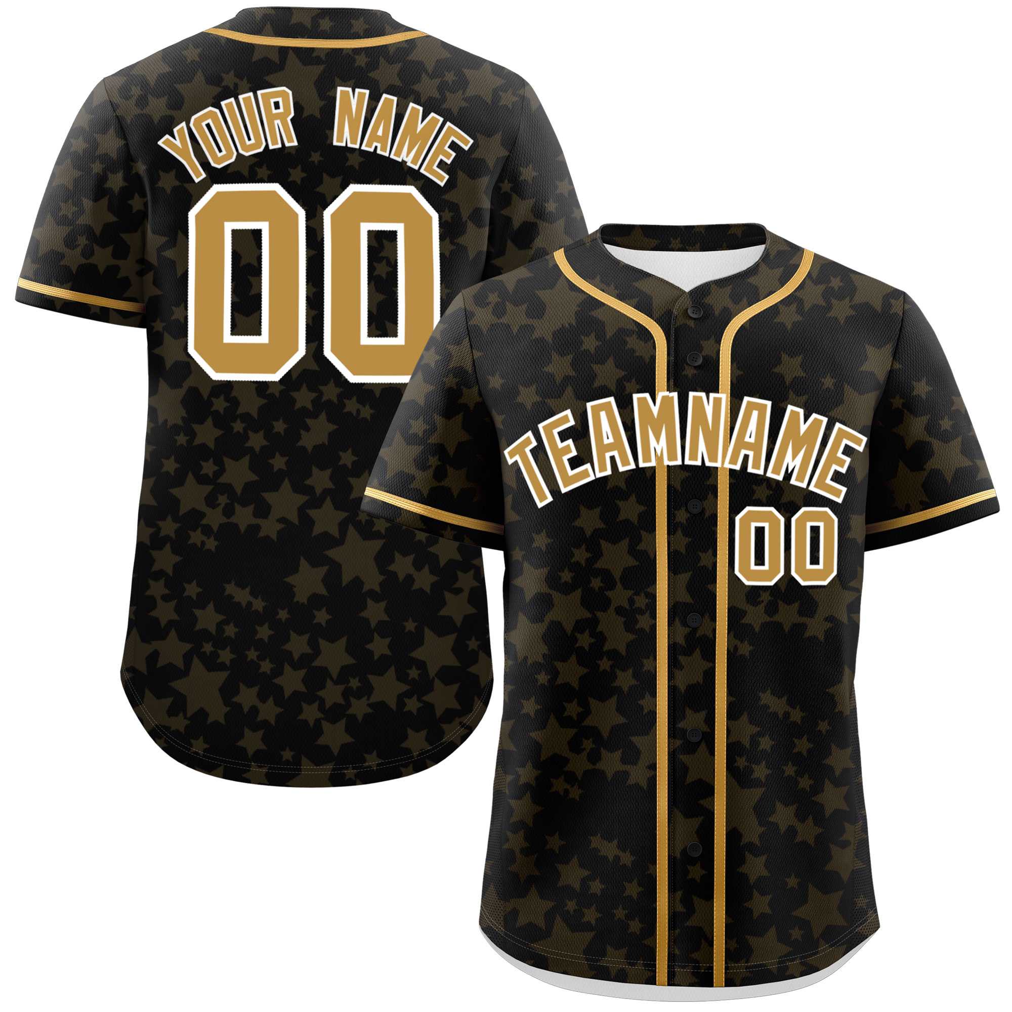 Custom Black Old Gold Personalized Star Graffiti Pattern Authentic Baseball Jersey | KXKSHOP