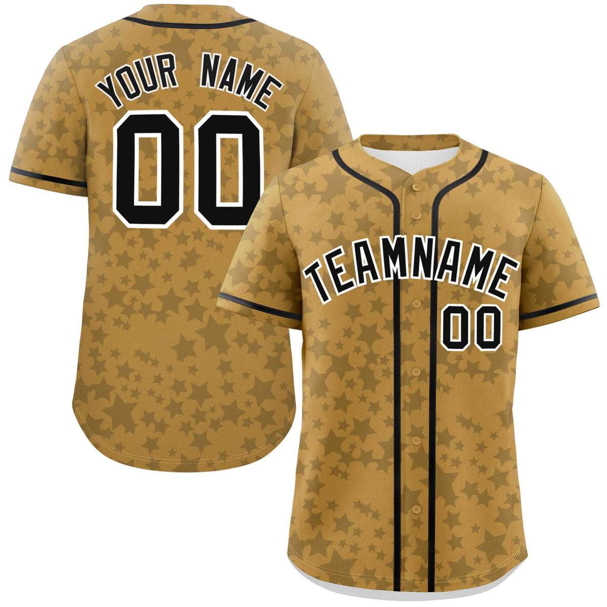 Custom Old Gold Black Personalized Star Graffiti Pattern Authentic Baseball Jersey | KXKSHOP