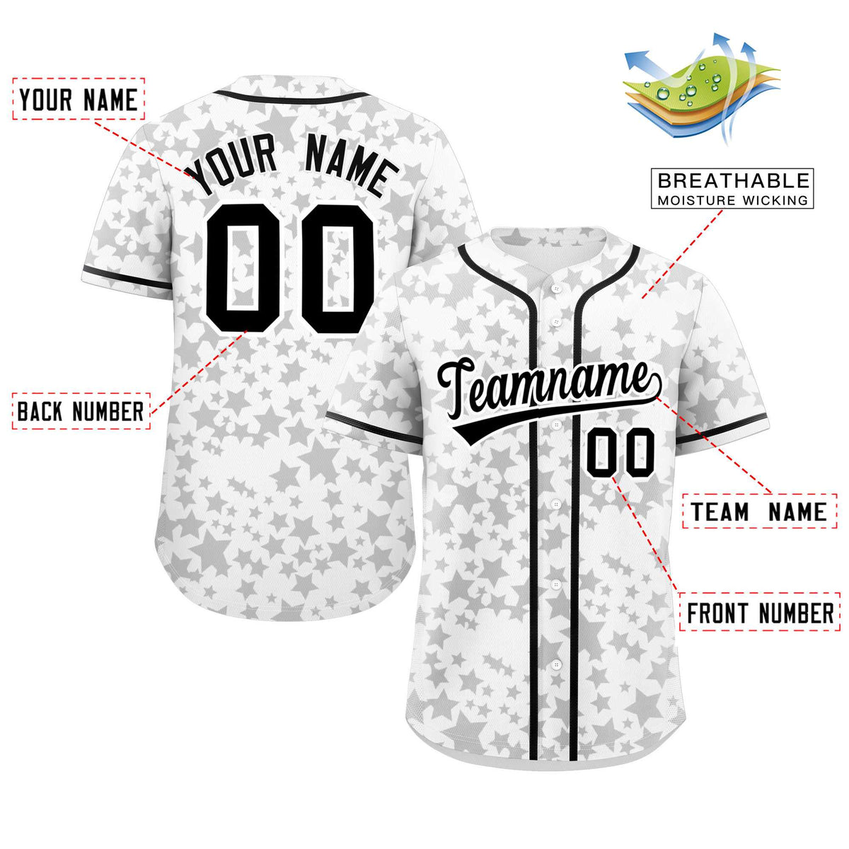 Custom White Black Personalized Star Graffiti Pattern Authentic Baseball Jersey | KXKSHOP