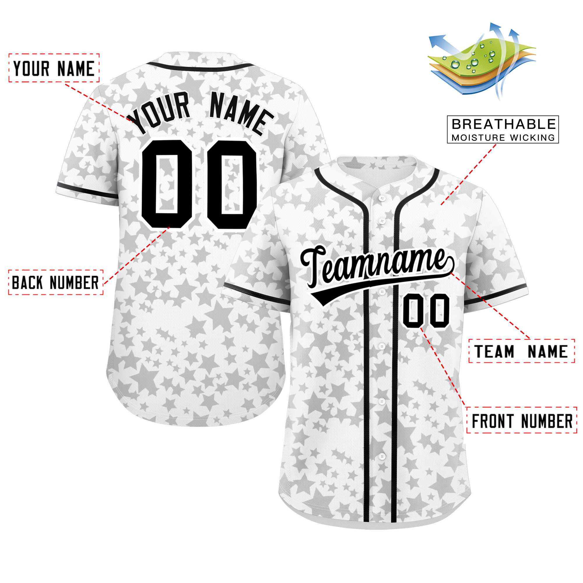 Custom White Black Personalized Star Graffiti Pattern Authentic Baseball Jersey | KXKSHOP