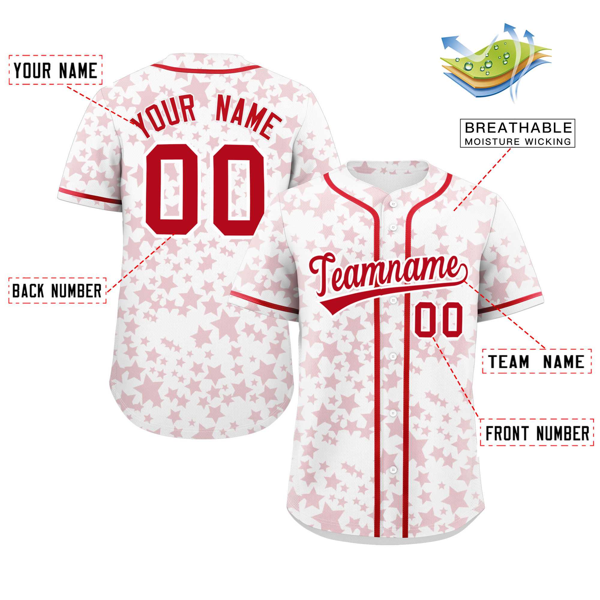 Custom White Red Personalized Star Graffiti Pattern Authentic Baseball Jersey | KXKSHOP