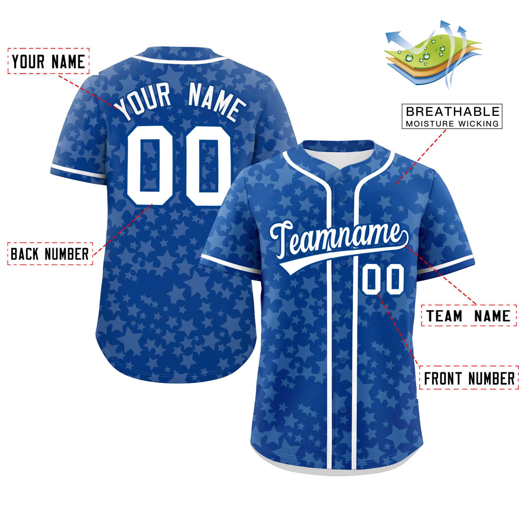 Custom Royal White Personalized Star Graffiti Pattern Authentic Baseball Jersey | KXKSHOP