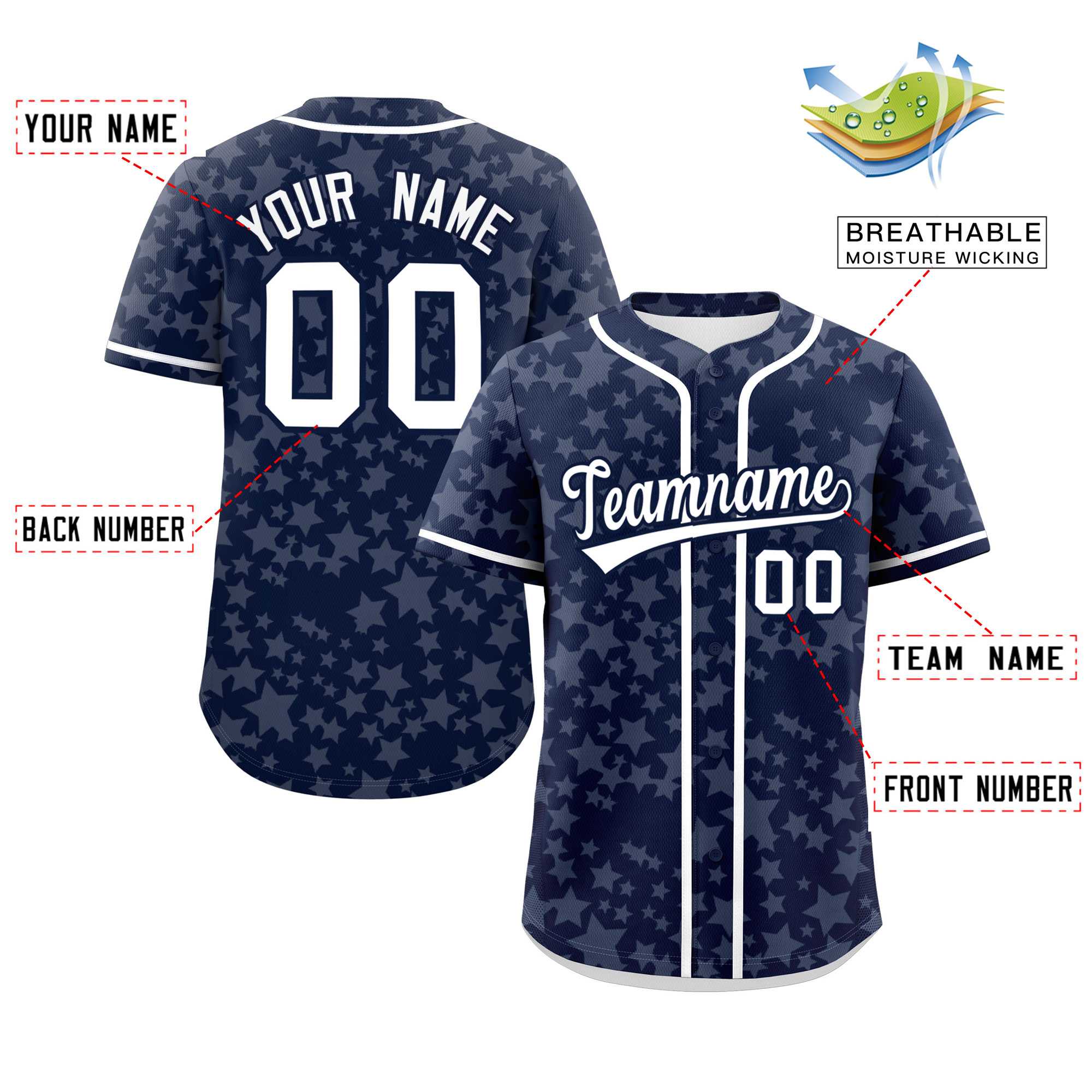 Custom Navy White Personalized Star Graffiti Pattern Authentic Baseball Jersey | KXKSHOP