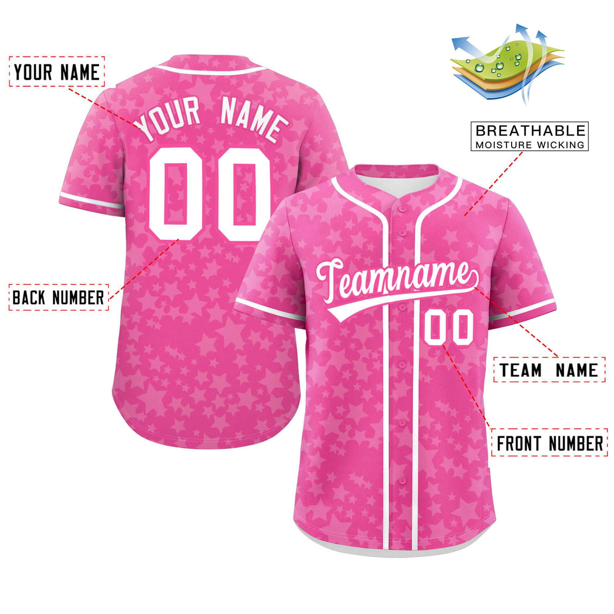 Custom Pink White Personalized Star Graffiti Pattern Authentic Baseball Jersey | KXKSHOP