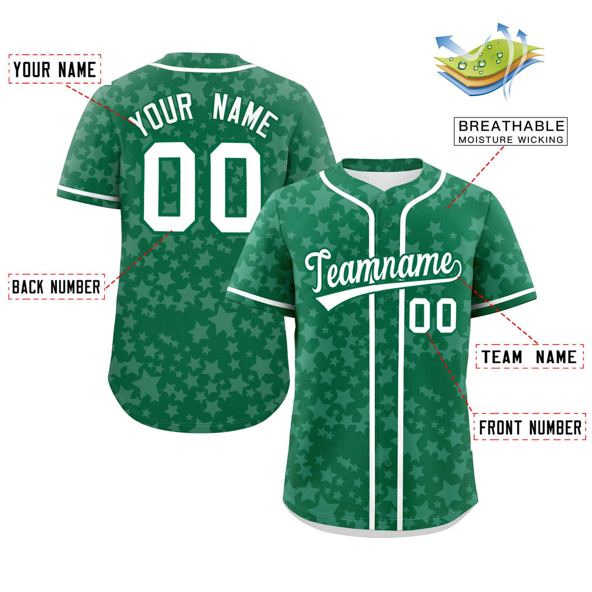 Custom Kelly Green White Personalized Star Graffiti Pattern Authentic Baseball Jersey | KXKSHOP