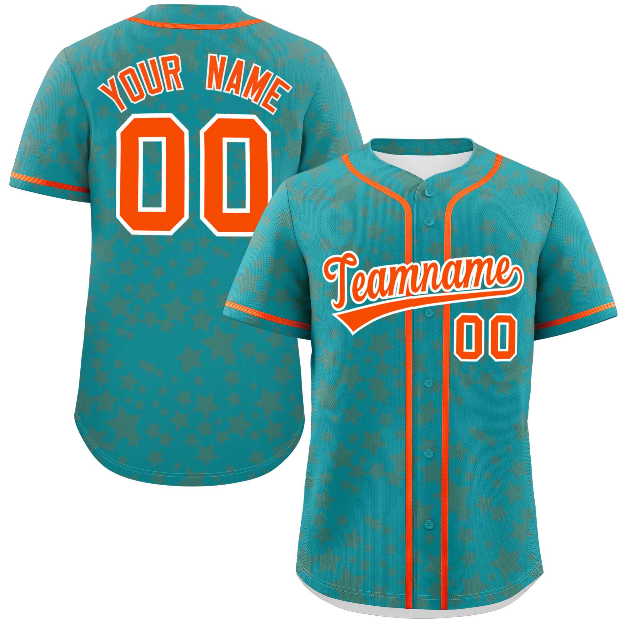 Custom Aqua Orange Personalized Star Graffiti Pattern Authentic Baseball Jersey | KXKSHOP