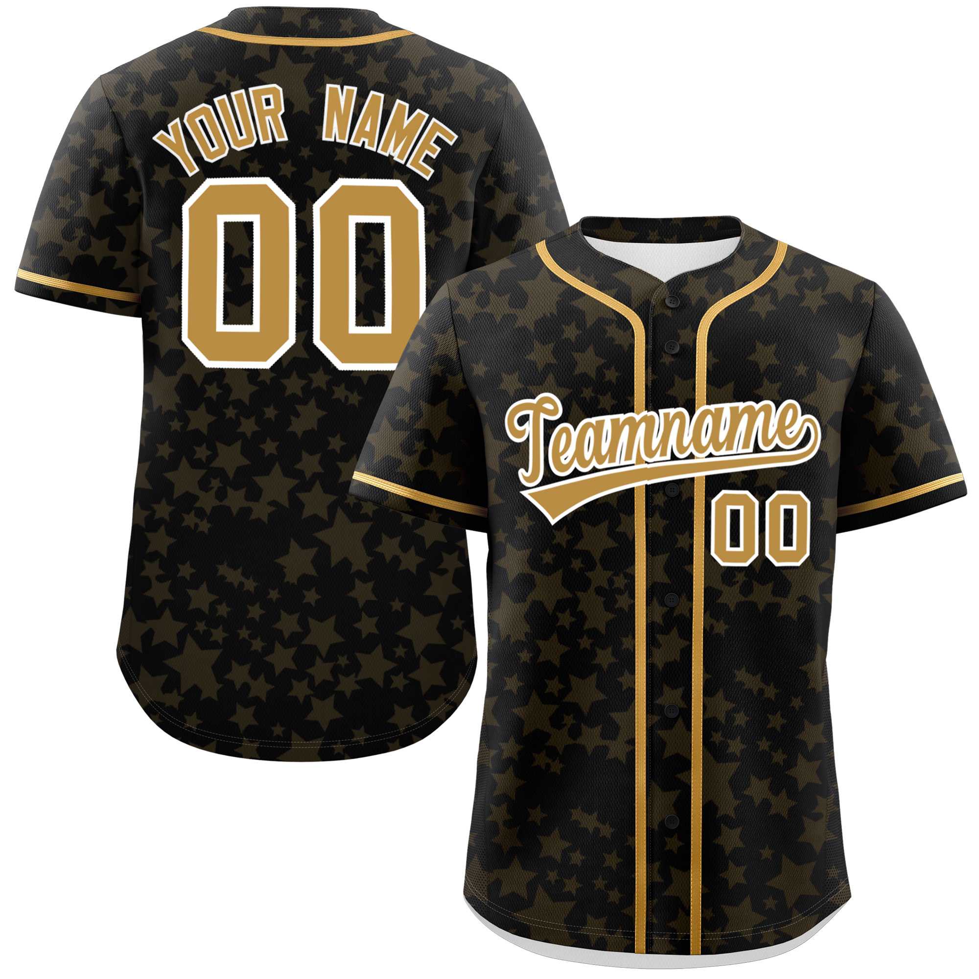 Custom Black Old Gold Personalized Star Graffiti Pattern Authentic Baseball Jersey | KXKSHOP