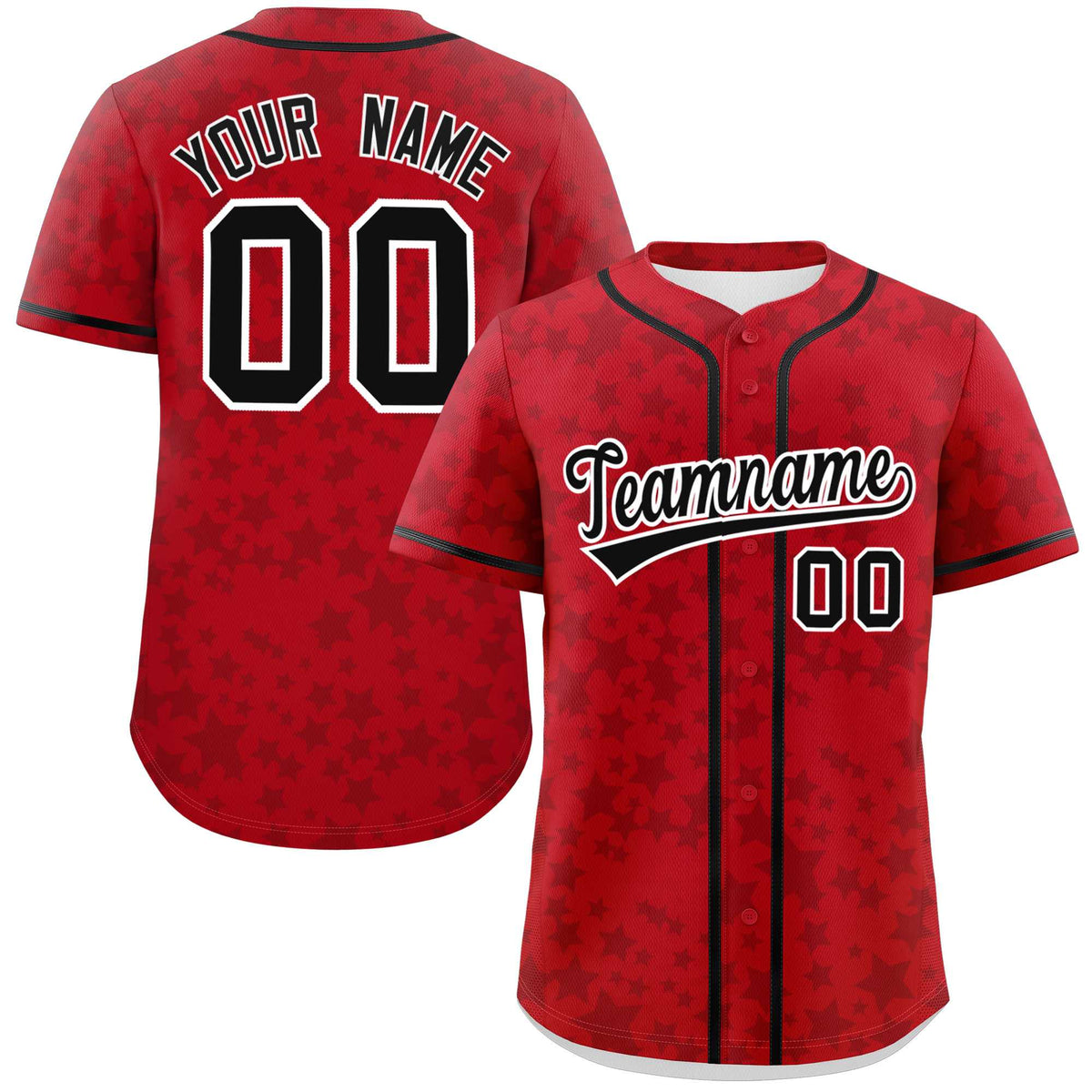 Custom Red Black Personalized Star Graffiti Pattern Authentic Baseball Jersey | KXKSHOP