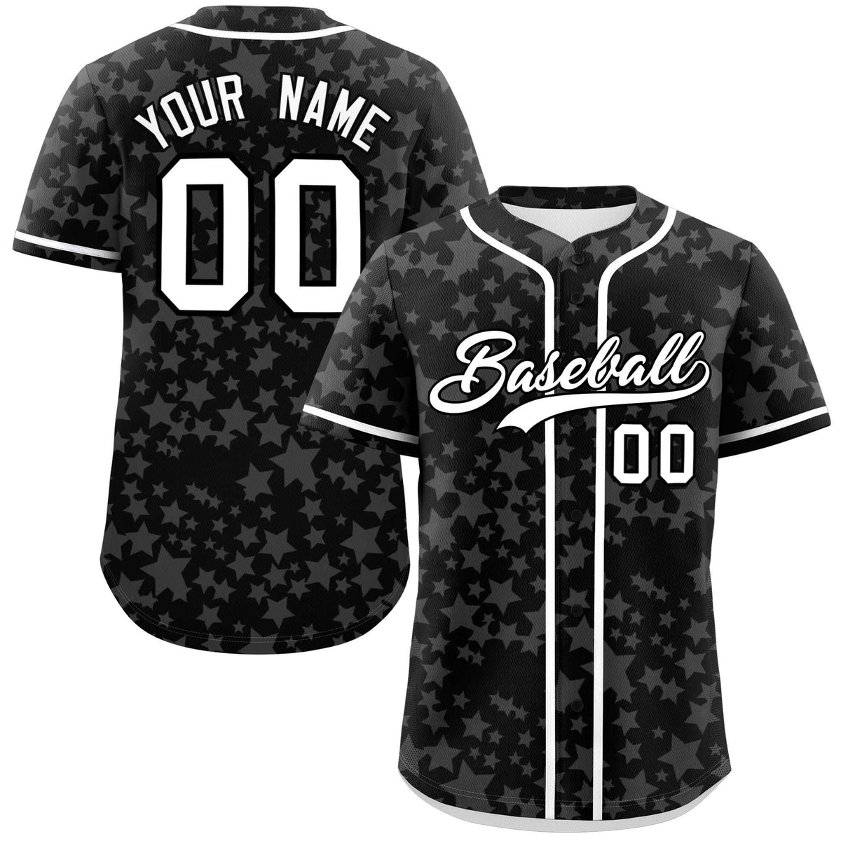 Custom Black White Personalized Star Graffiti Pattern Authentic Baseball Jersey | KXKSHOP