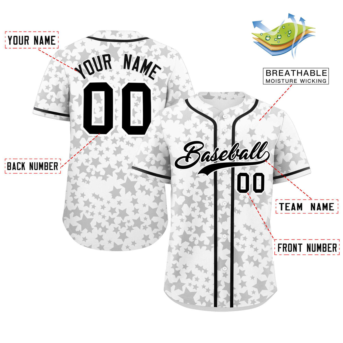 Custom White Black Personalized Star Graffiti Pattern Authentic Baseball Jersey | KXKSHOP