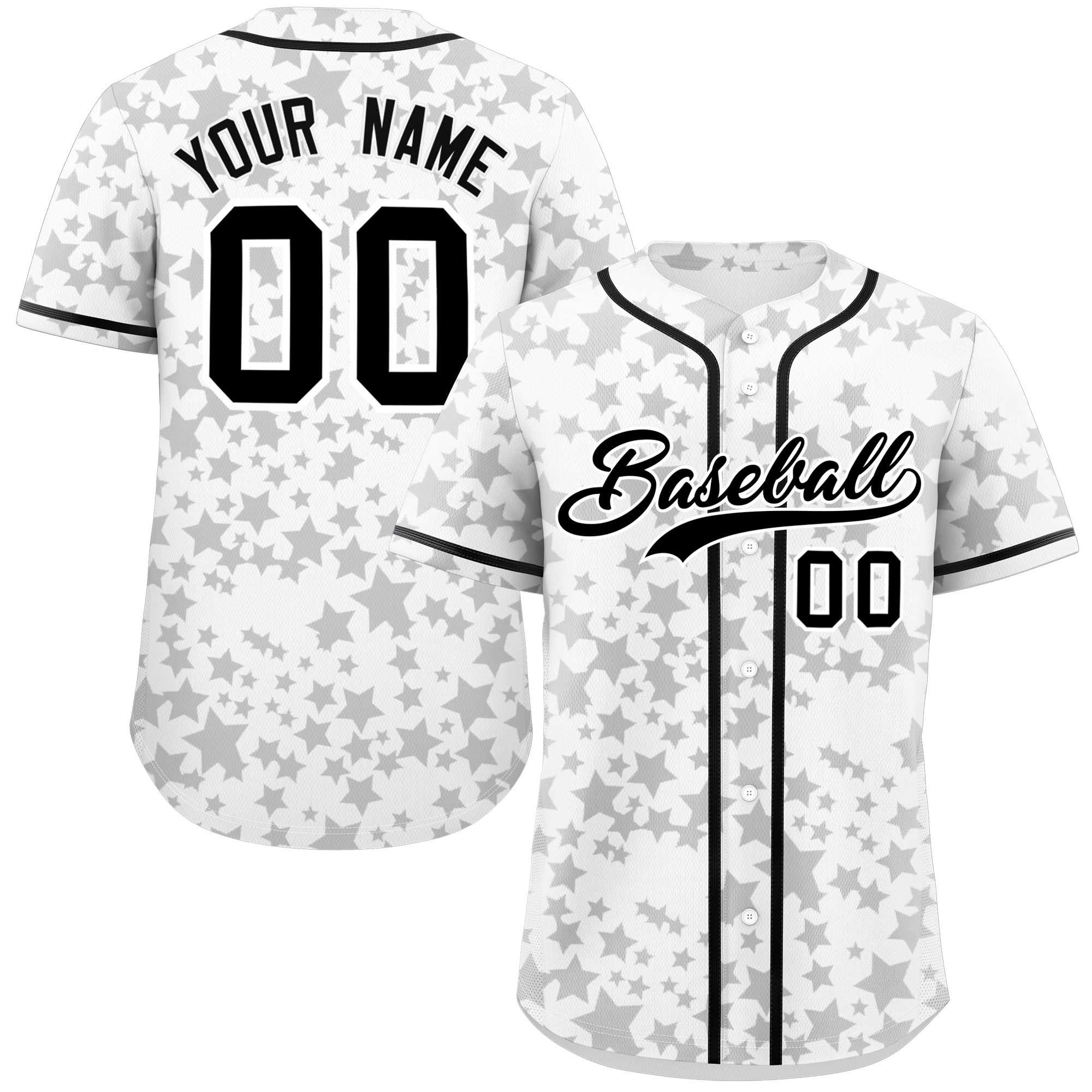 Custom White Black Personalized Star Graffiti Pattern Authentic Baseball Jersey | KXKSHOP