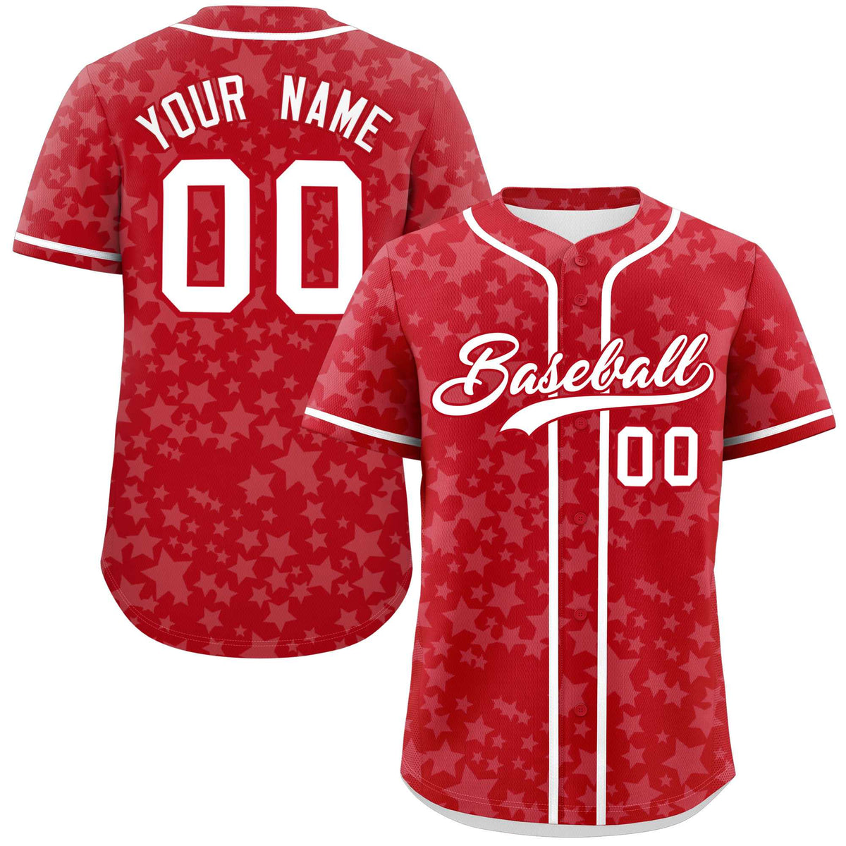 Custom Red White Personalized Star Graffiti Pattern Authentic Baseball Jersey | KXKSHOP