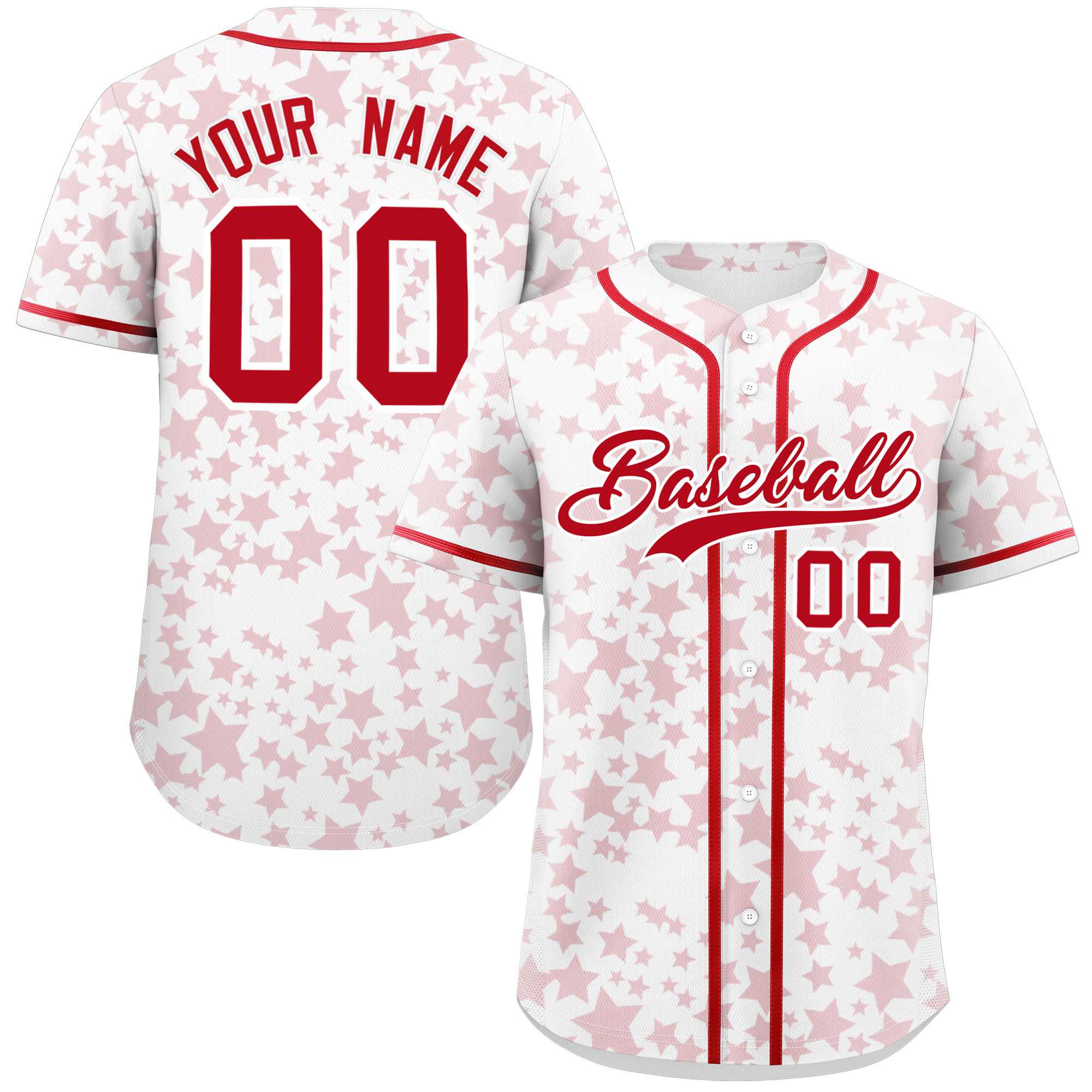 Custom White Red Personalized Star Graffiti Pattern Authentic Baseball Jersey | KXKSHOP