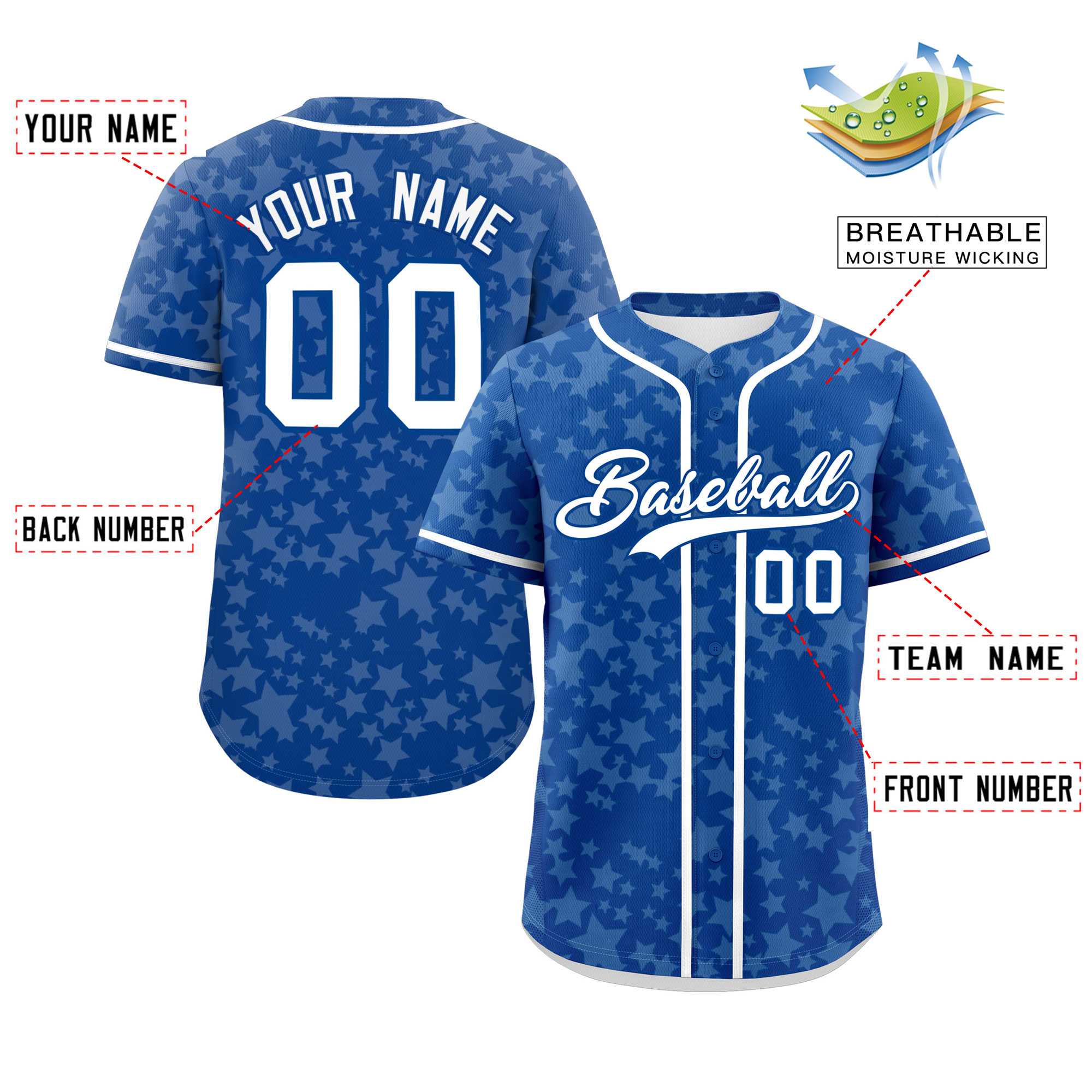 Custom Royal White Personalized Star Graffiti Pattern Authentic Baseball Jersey | KXKSHOP