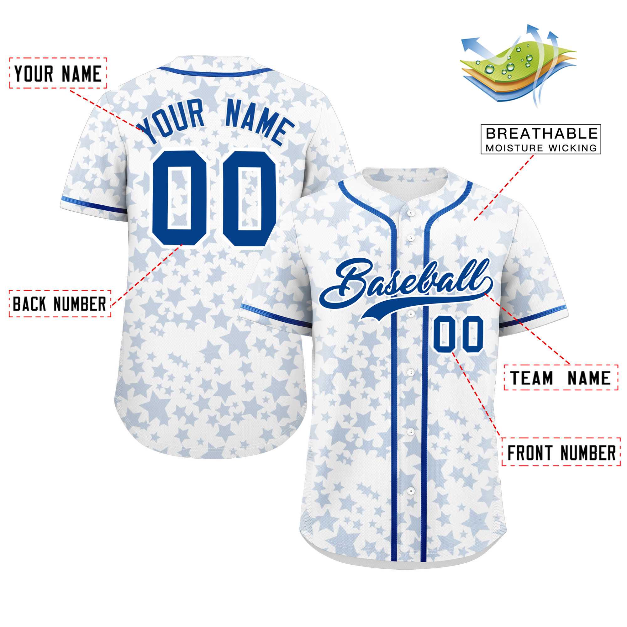 Custom White Royal Personalized Star Graffiti Pattern Authentic Baseball Jersey | KXKSHOP