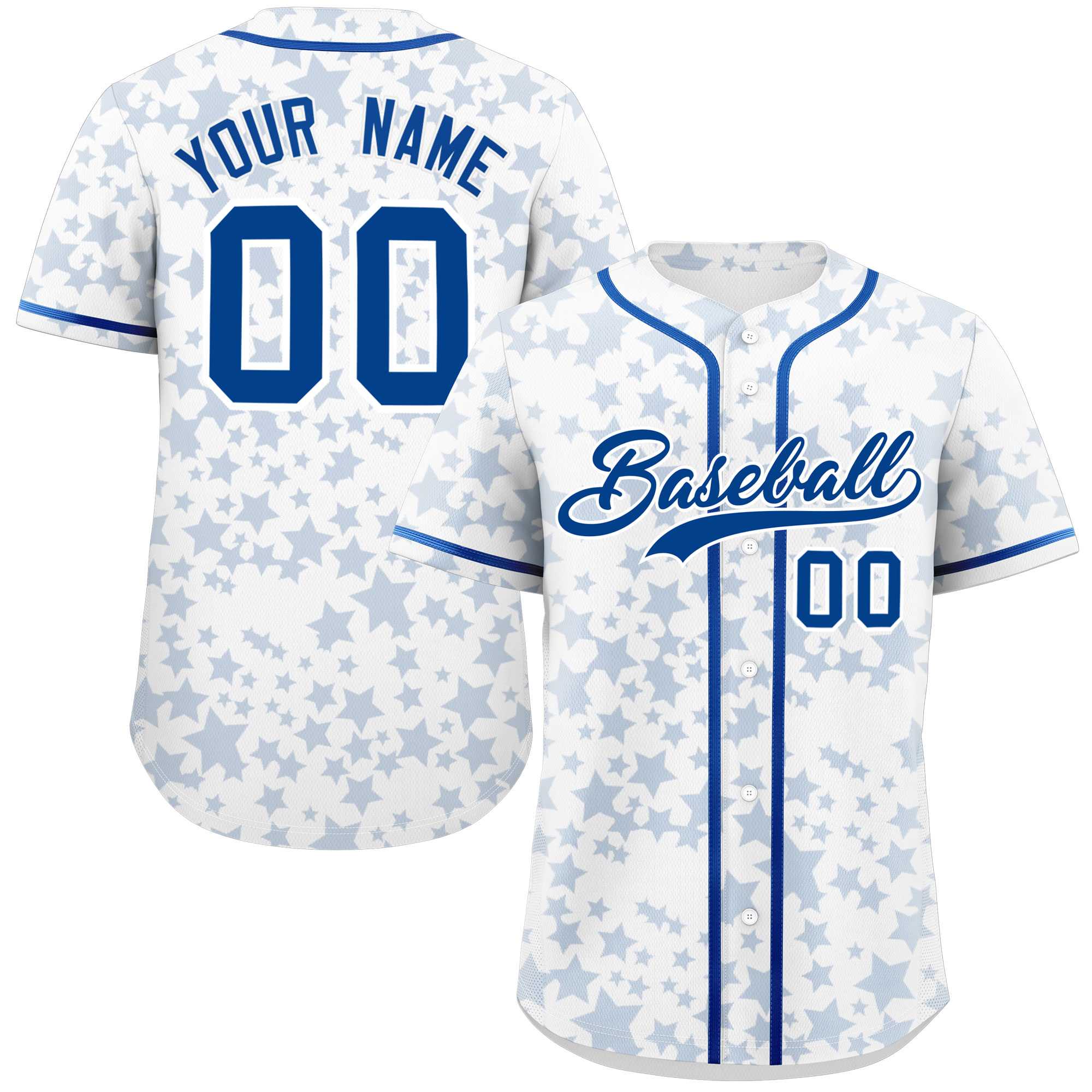 Custom White Royal Personalized Star Graffiti Pattern Authentic Baseball Jersey | KXKSHOP