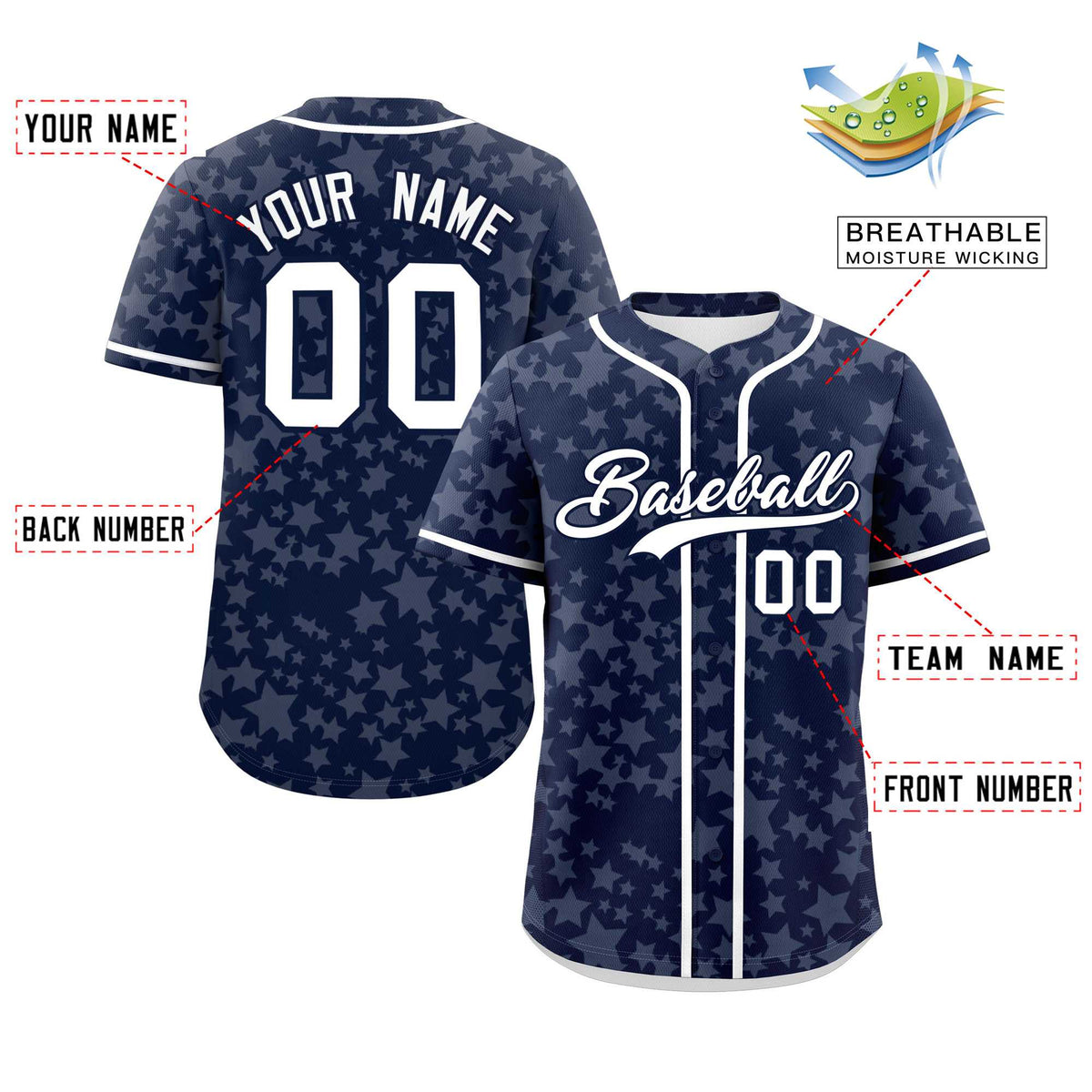 Custom Navy White Personalized Star Graffiti Pattern Authentic Baseball Jersey | KXKSHOP