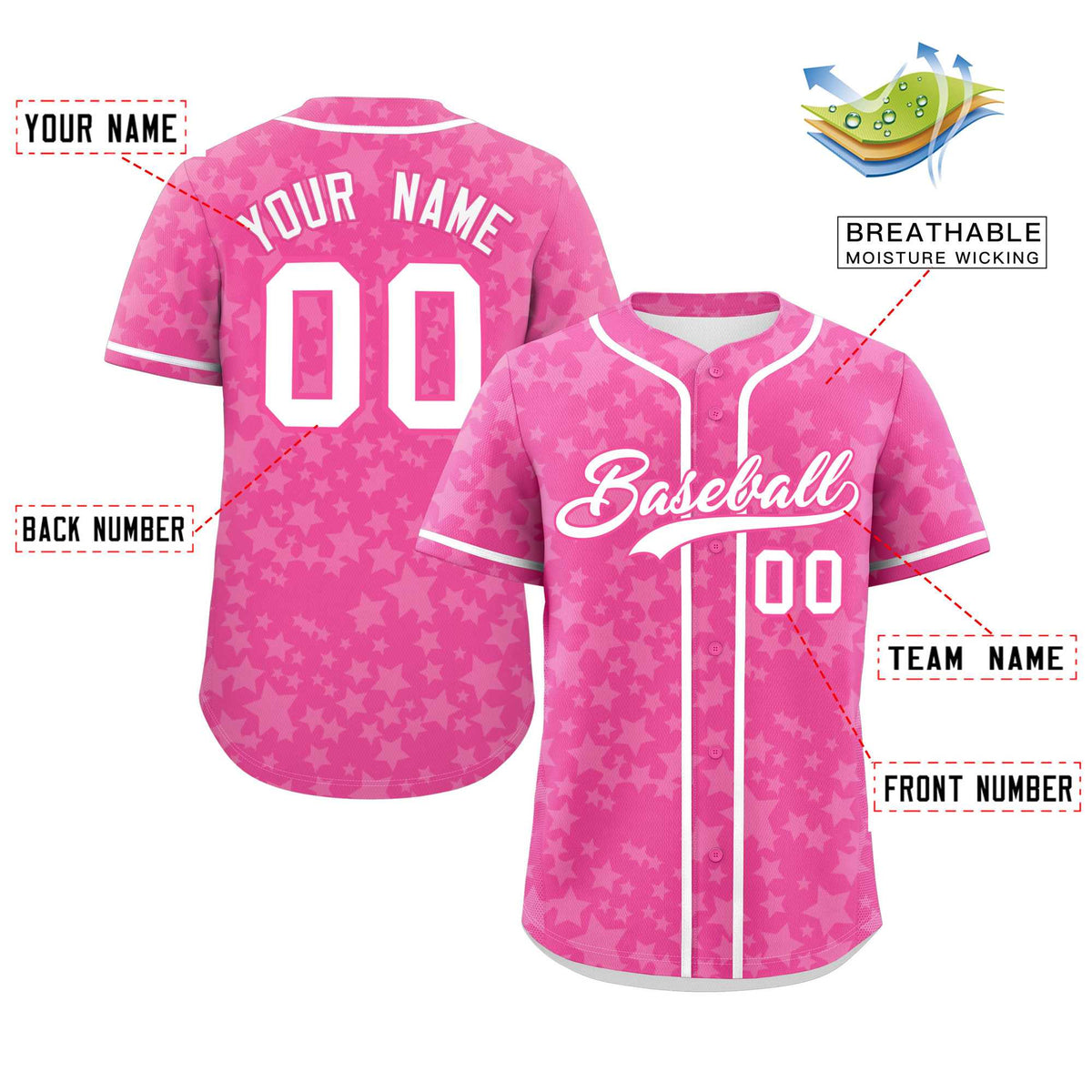 Custom Pink White Personalized Star Graffiti Pattern Authentic Baseball Jersey | KXKSHOP